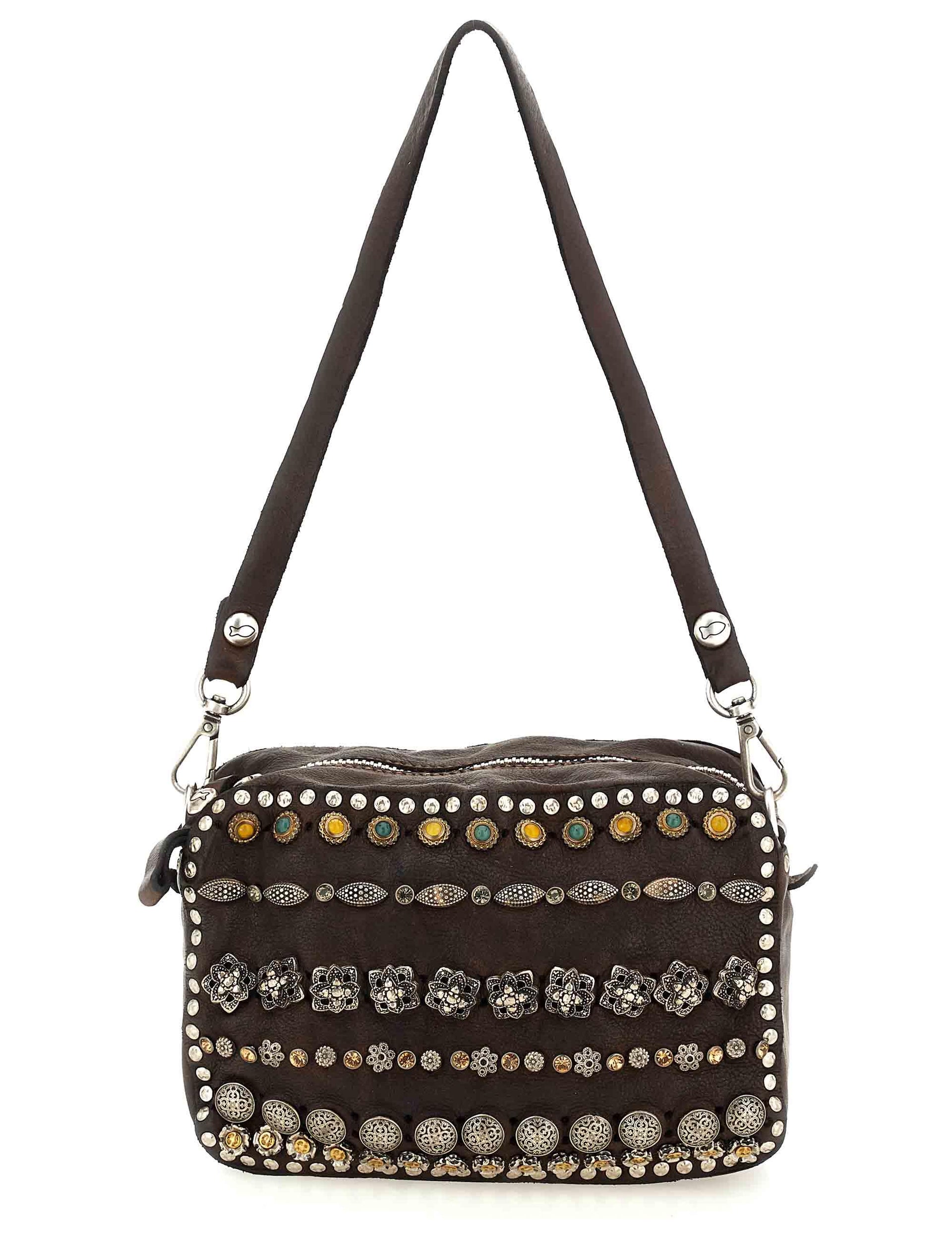 Borse donna Kate in pelle marrone con borchie e doppie tracolle C001080ND X2983 C1501 Campomaggi 