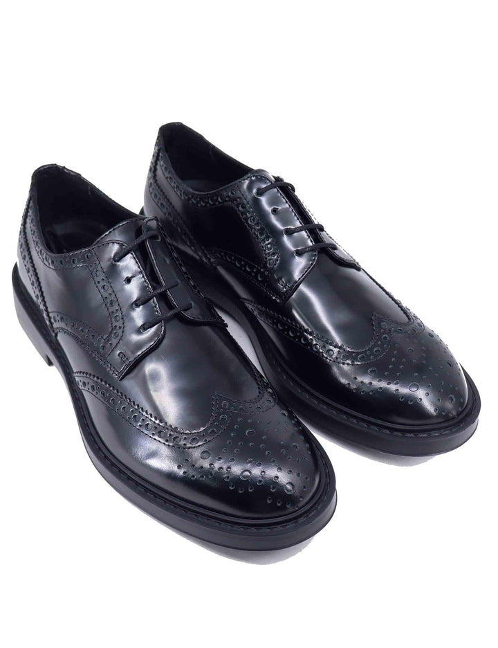 Stringate uomo in pelle nera lucida con impunture 22940 D-VP1N Antica Cuoieria 