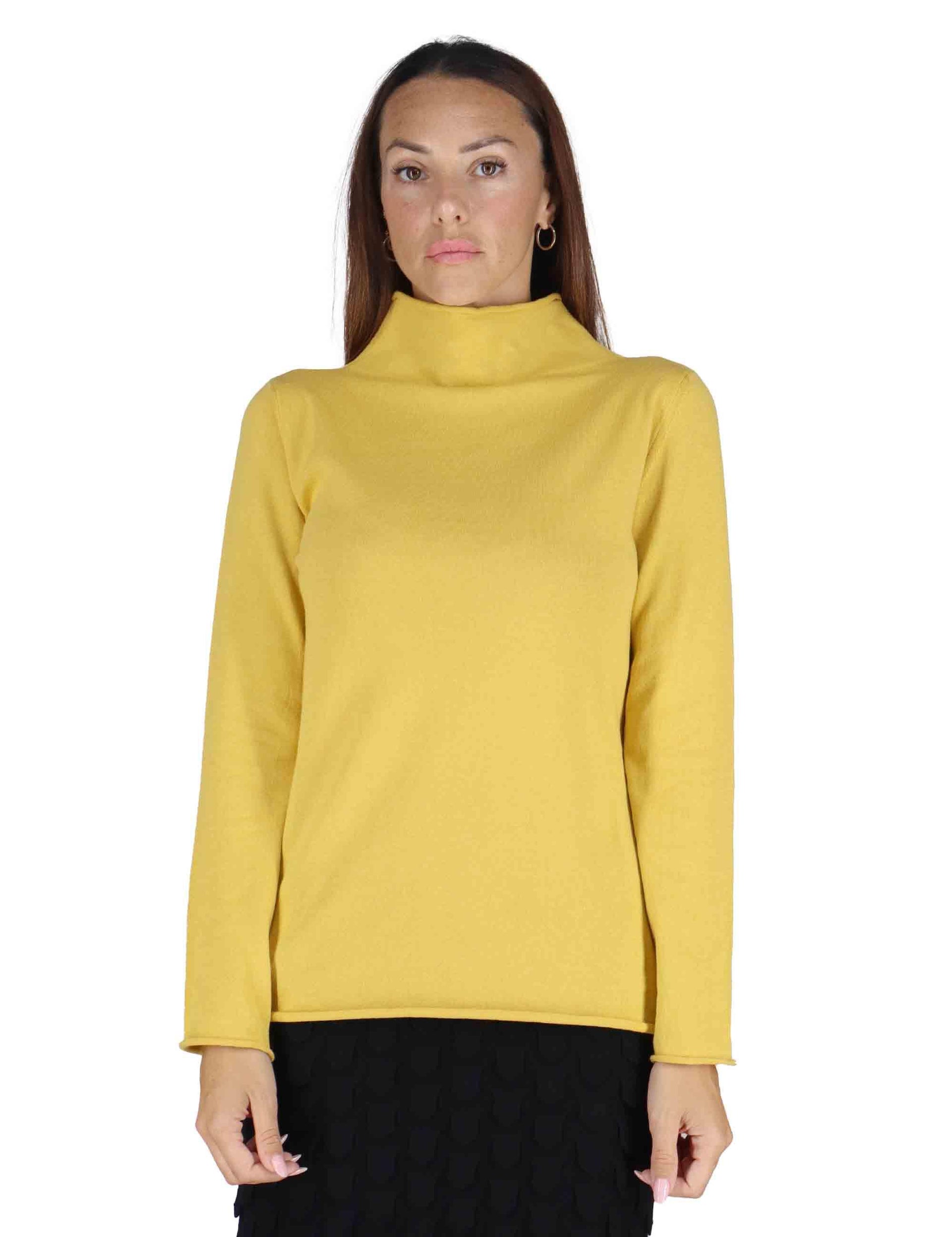 Maglioni donna in lana senape con maniche lunghe e collo alto 3W25-MINA RITEX OCHRE TreBarraBi 
