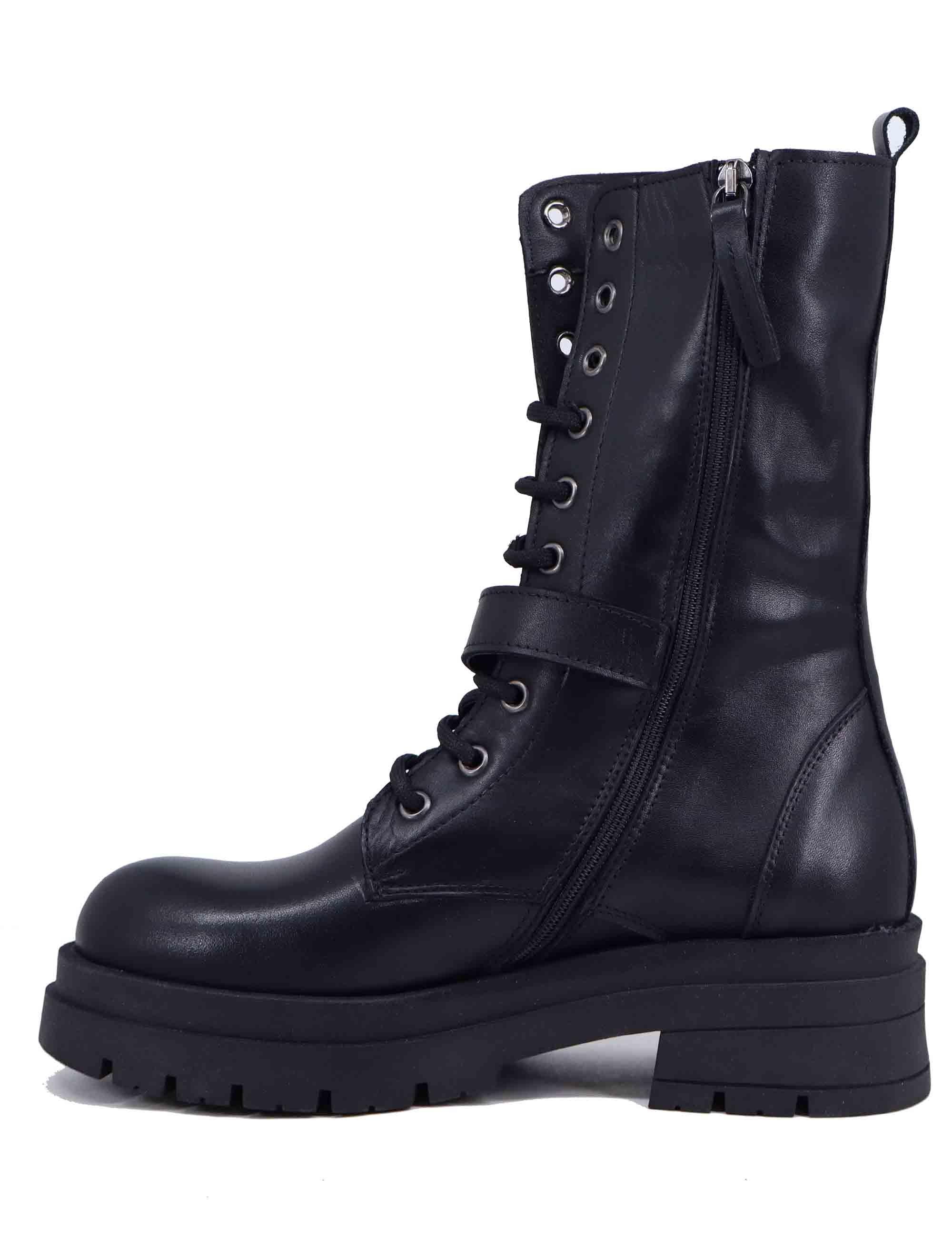 Stivaletti donna stringati in pelle nera CHARLOTTE 7 001 Spatarella 