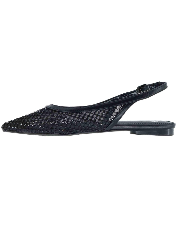 Slingback donna in rete nera con strass e tacco basso U47002221171 222 Exe 