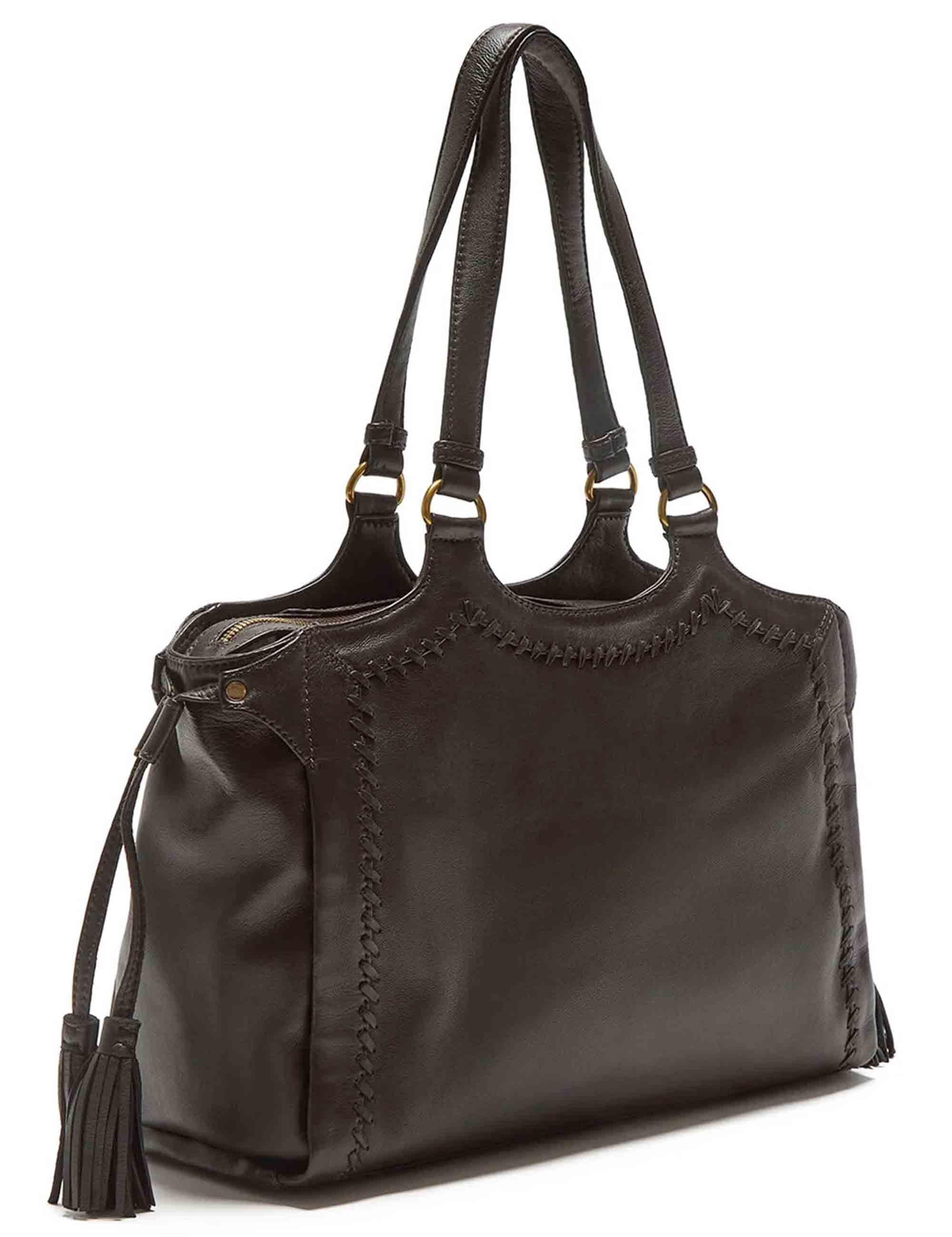 Borse donna Geometry in pelle marrone e perline con doppi manici BH030407234 30H99 Maliparmi 