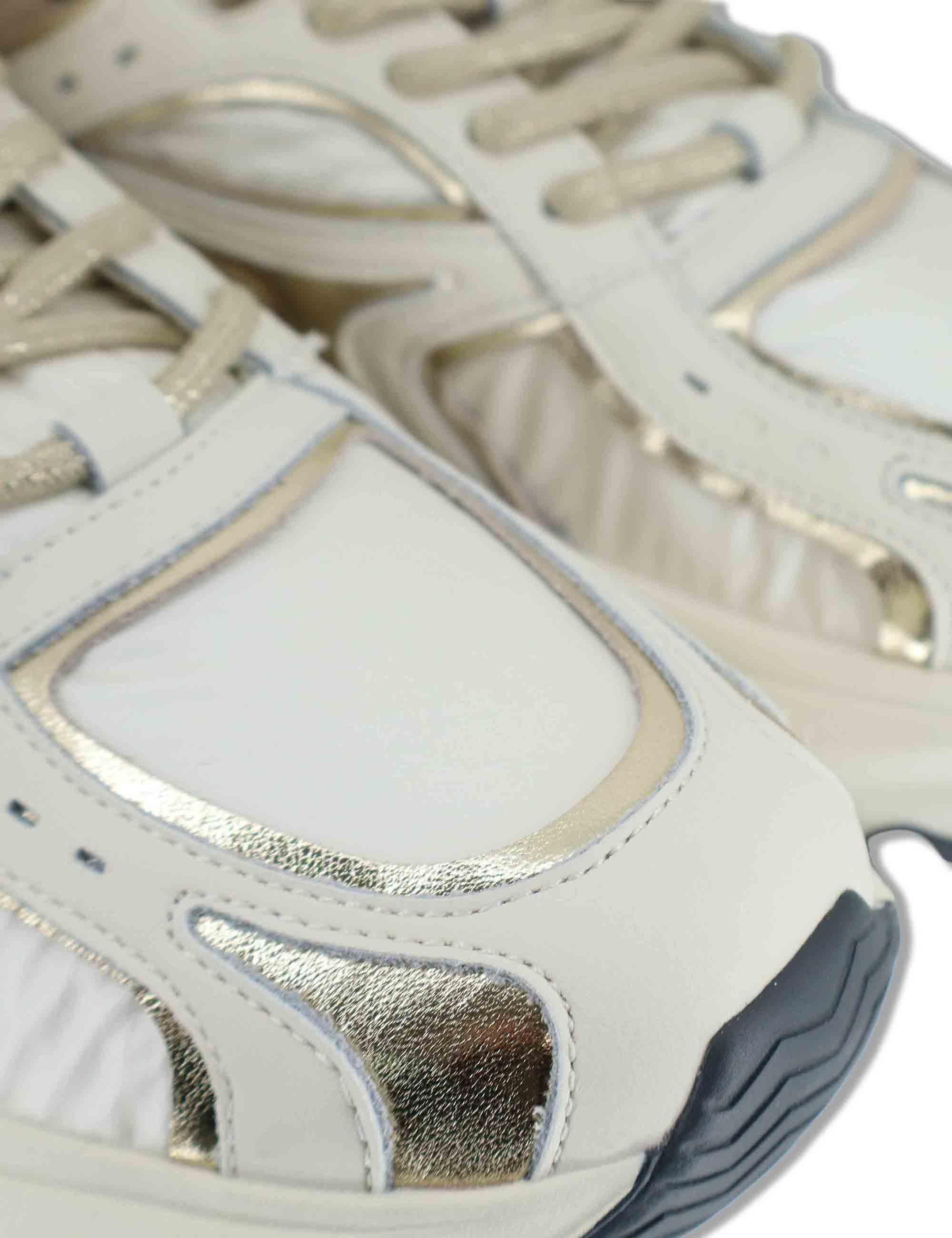 Sneakers donna Chunky in pelle e tessuto coff white on inserti a contrasto DALIA 12 Gio + 