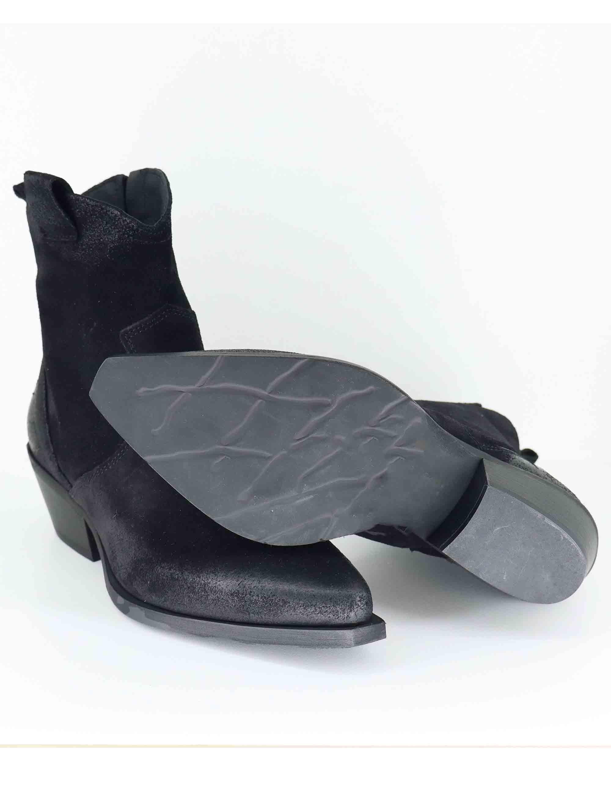 Stivaletti texani donna realizzati in crosta vintage nera e tacco messicano SPDX380 001 Spatarella 