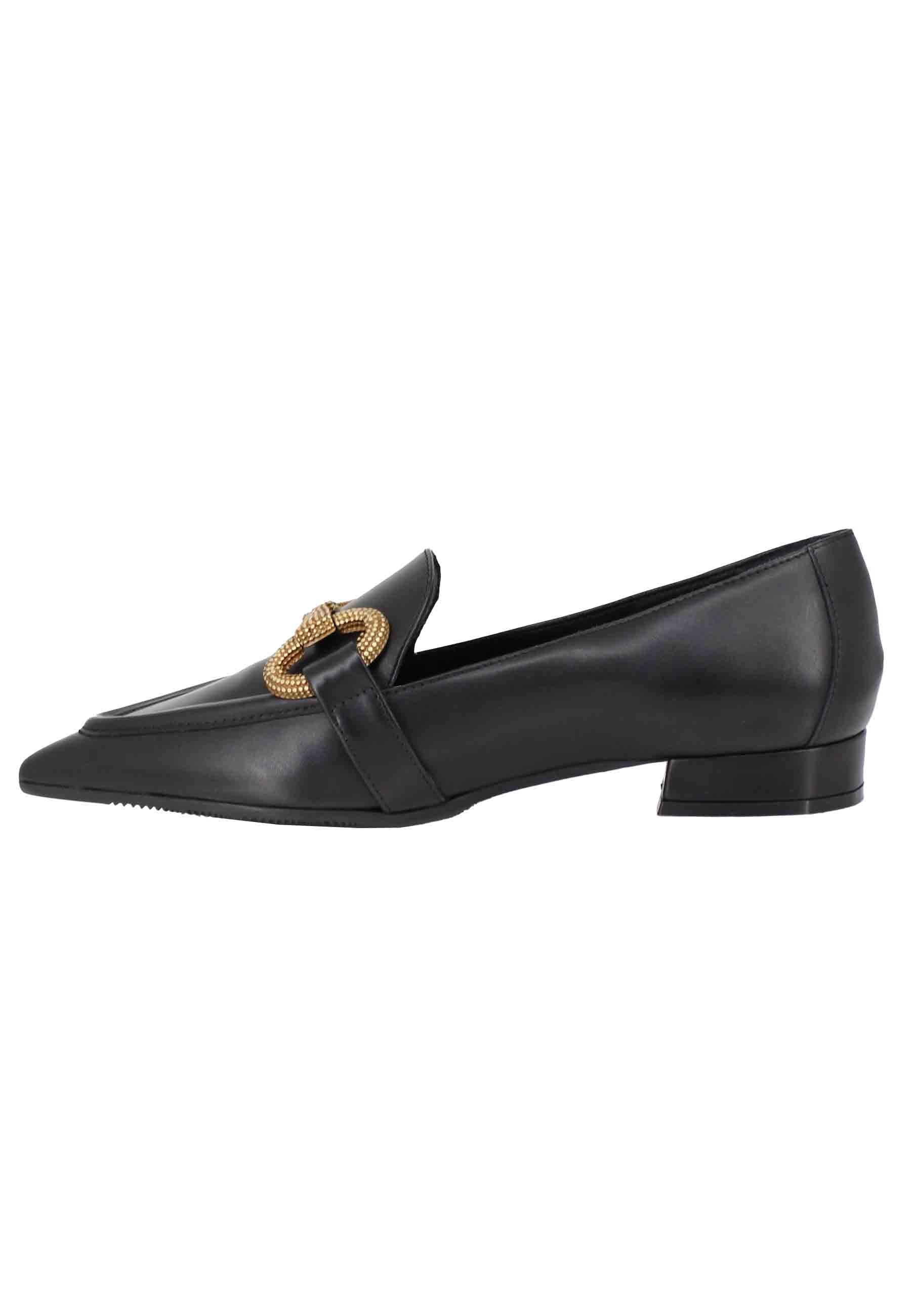 Mocassini donna in pelle nera tacco basso con morsetto e punta a punta SP182 001 Spatarella 