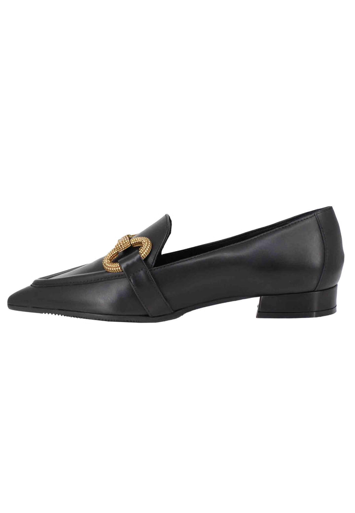 Mocassini donna in pelle nera tacco basso con morsetto e punta a punta SP182 001 Spatarella 