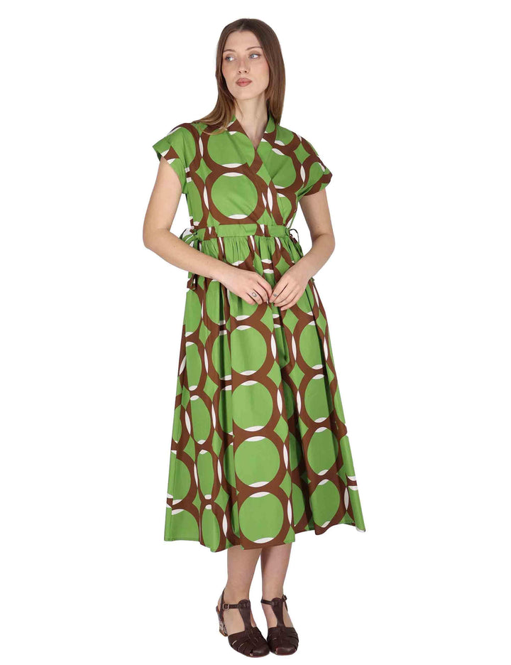 Abiti donna Crossover Midi Dress in cotone verde a fantasia JABAB0001-F1386-1243 7046 Justmine 