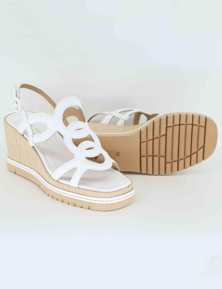 Sandali donna in pelle bianca con zeppa alta in rafia BL5403X 100 Bruno Premi 