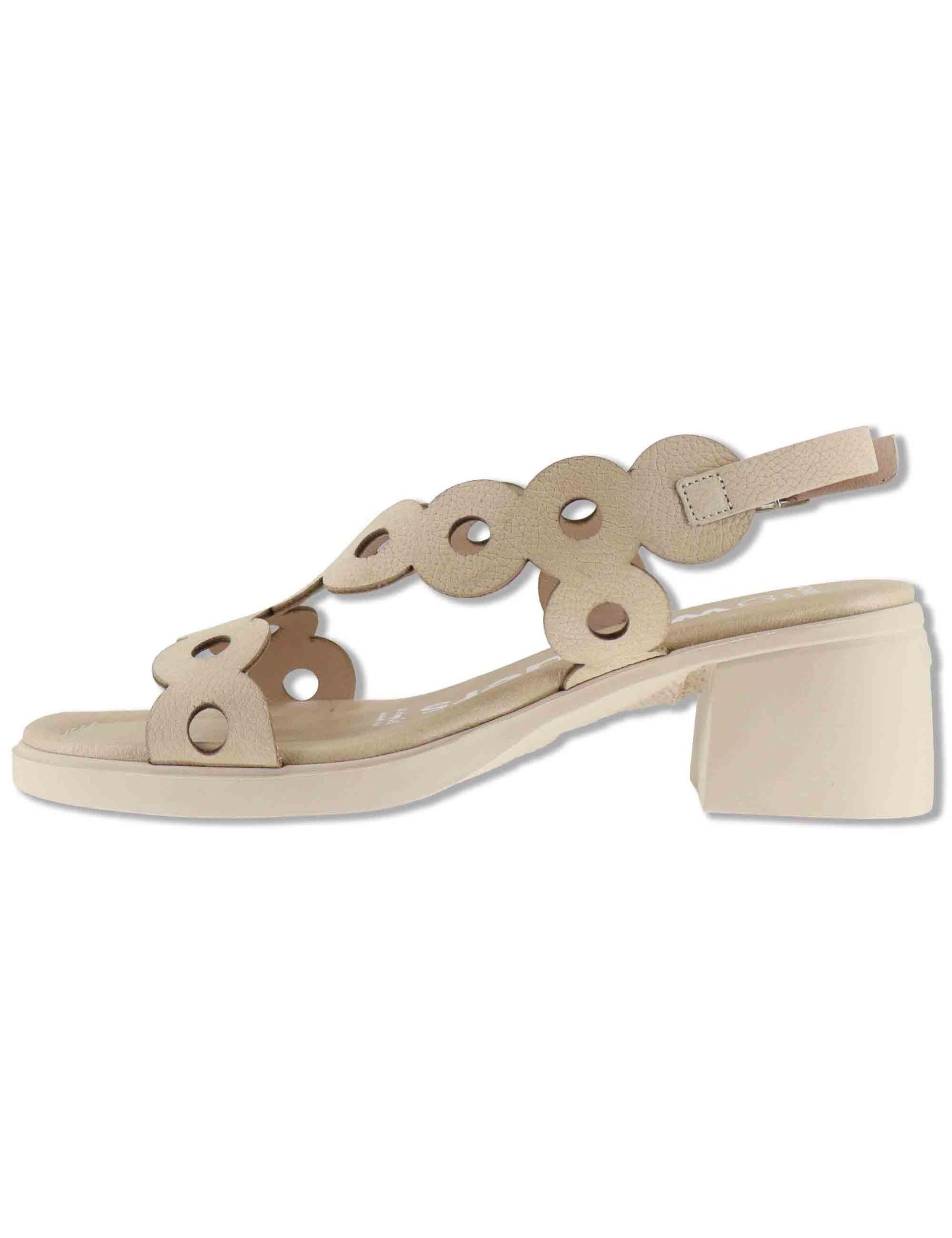 Sandali donna slingback in pelle beige con tacco in gomma ultra soft D-2306 020 Wonders 