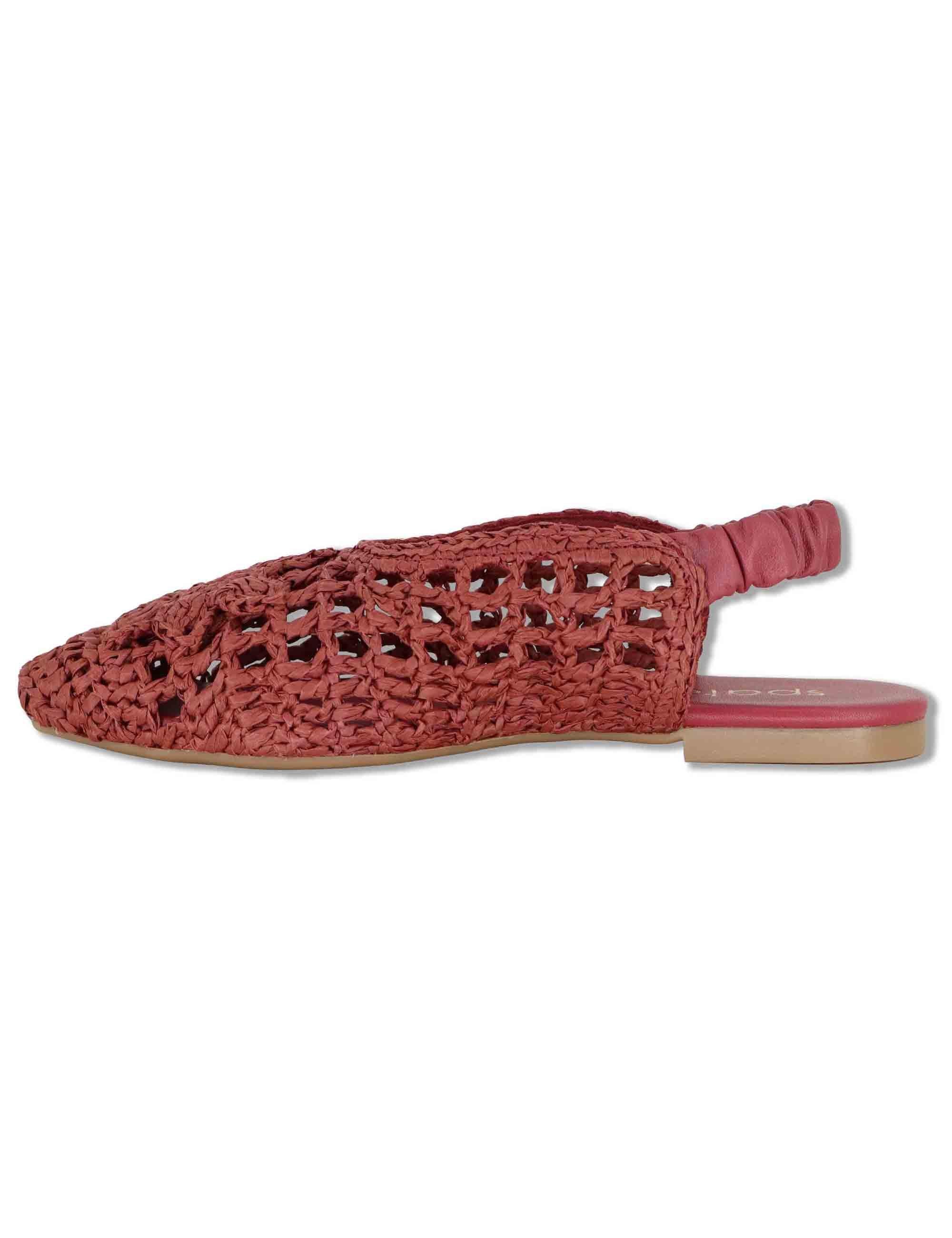 Sligback donna in rafia rossa con cinturino posteriore in pelle e tacco basso SP251425 016 Spatarella 