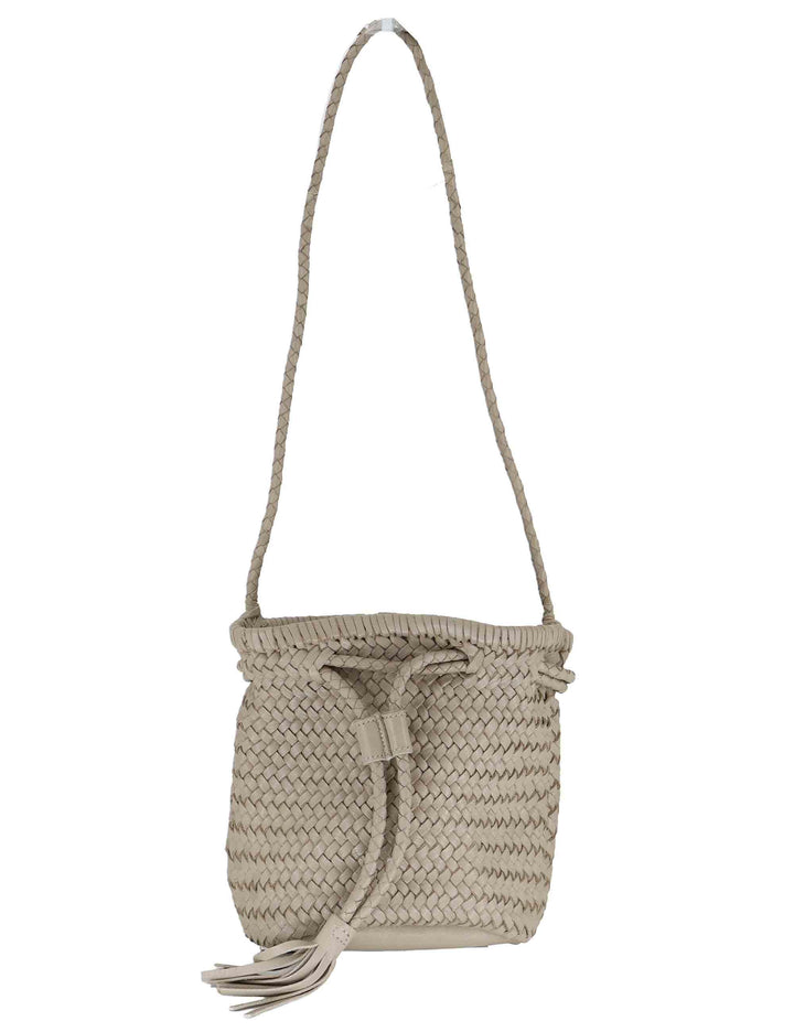 Borse donna a secchiello in pelle intrecciata sabbia con tracolla e chiusura coulisse RBS1105 052 Rehard 