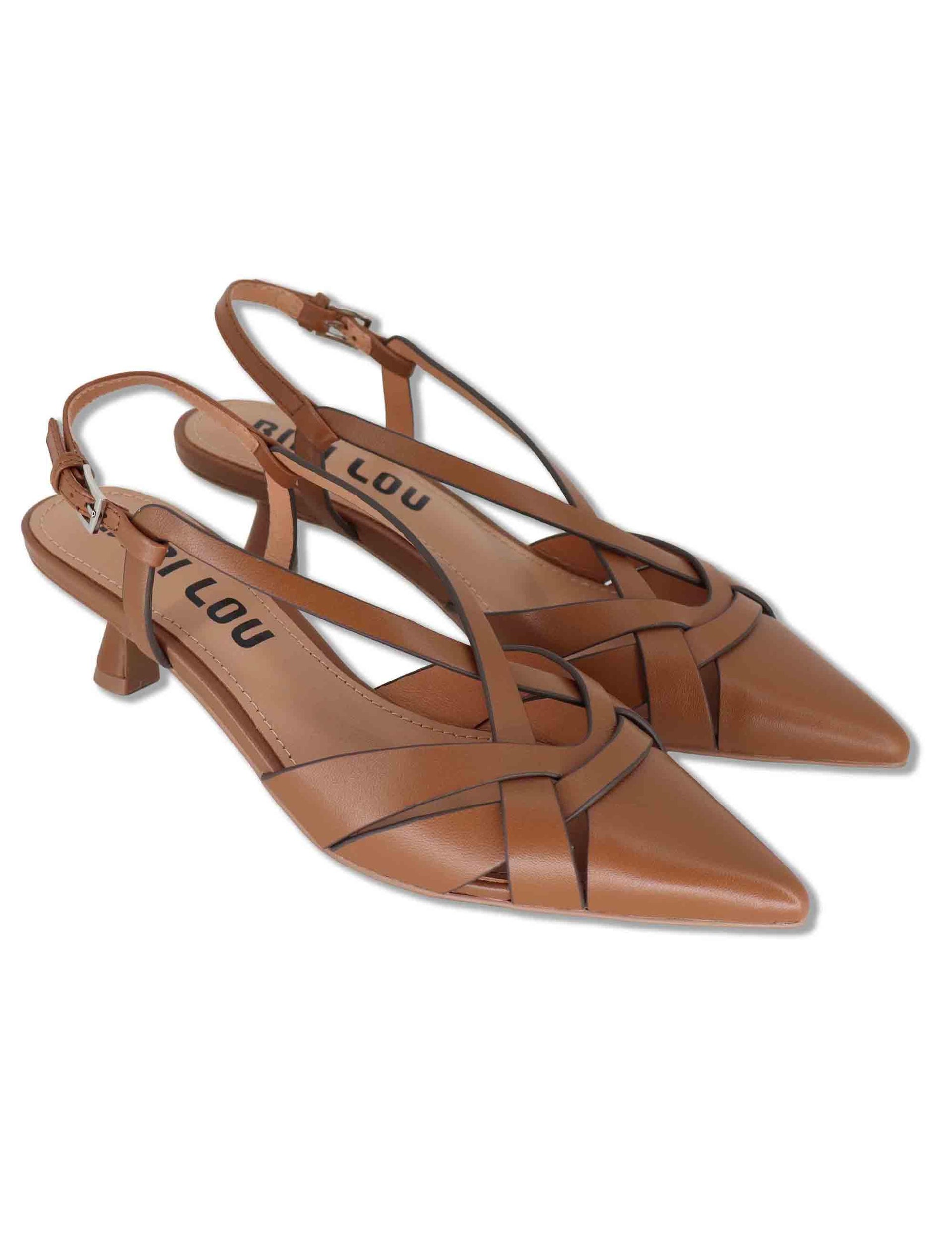 Decollete donna slingback donna in pelle cuoio con tacco basso e punta 633Z10VK 92-CUERO Bibi Lou 