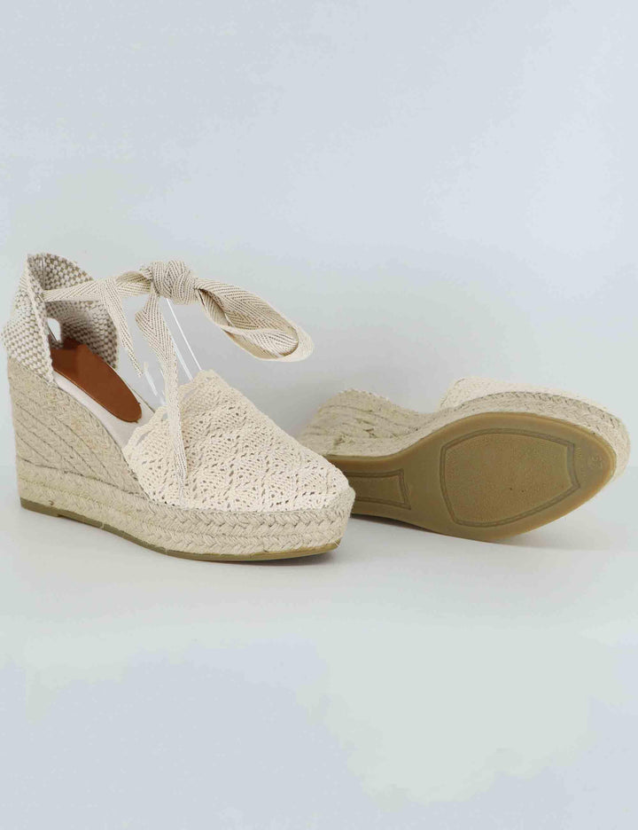 Sandali espadrillas donna in tessuto off white con zeppa alta Martina Cru Toni Pons 