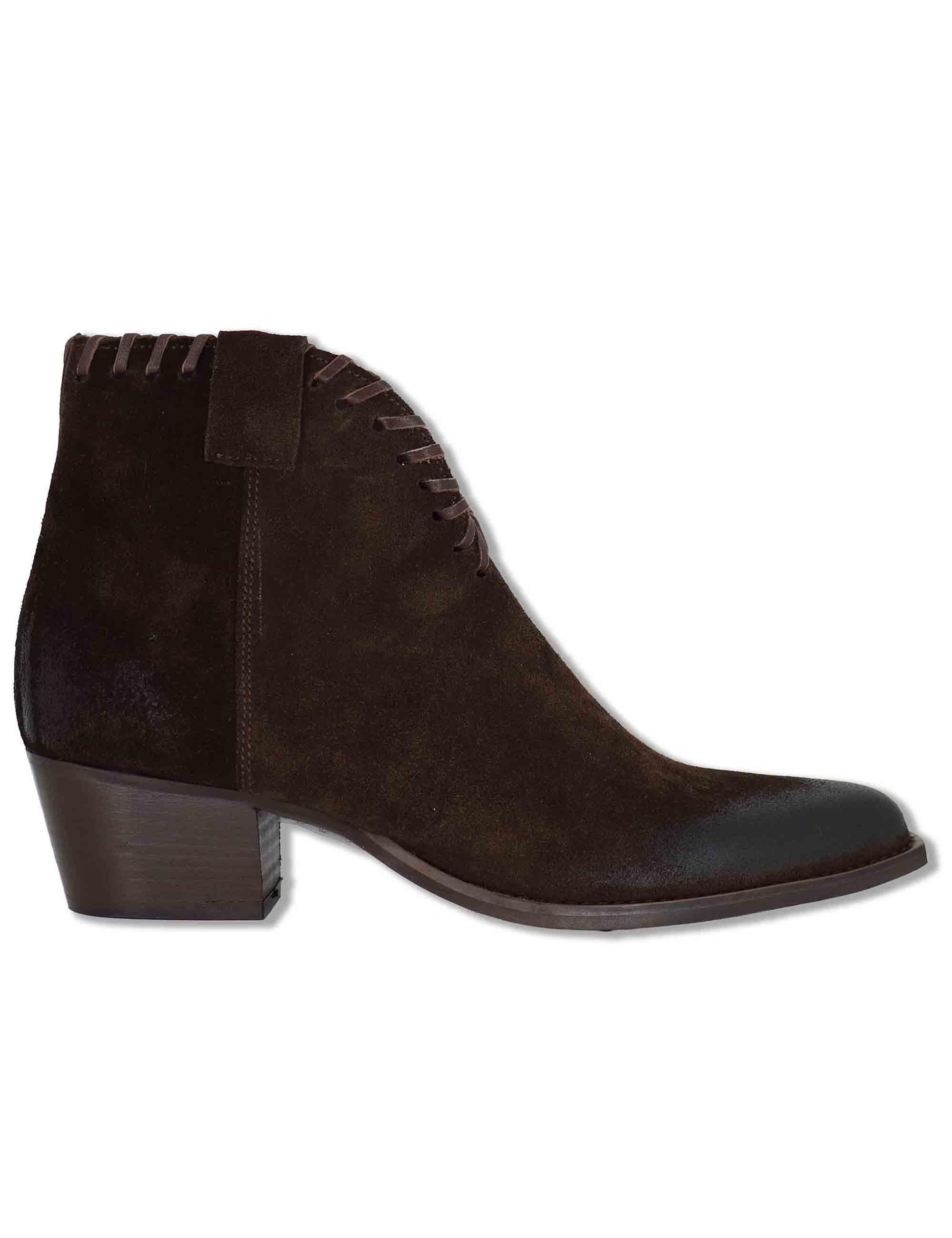 Stivaletti texani donna in camoscio marrone vintage tacco medio GOLD105 014 Tattoo 