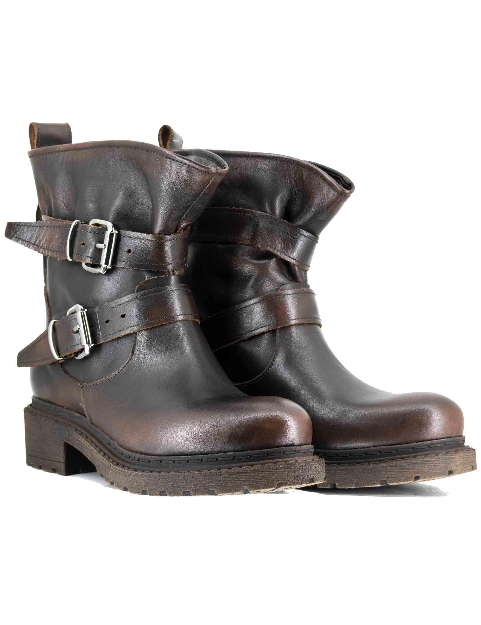 Stivaletti donna in pelle marrone con doppi conturini e fibbie SPMA2138 014 Spatarella 