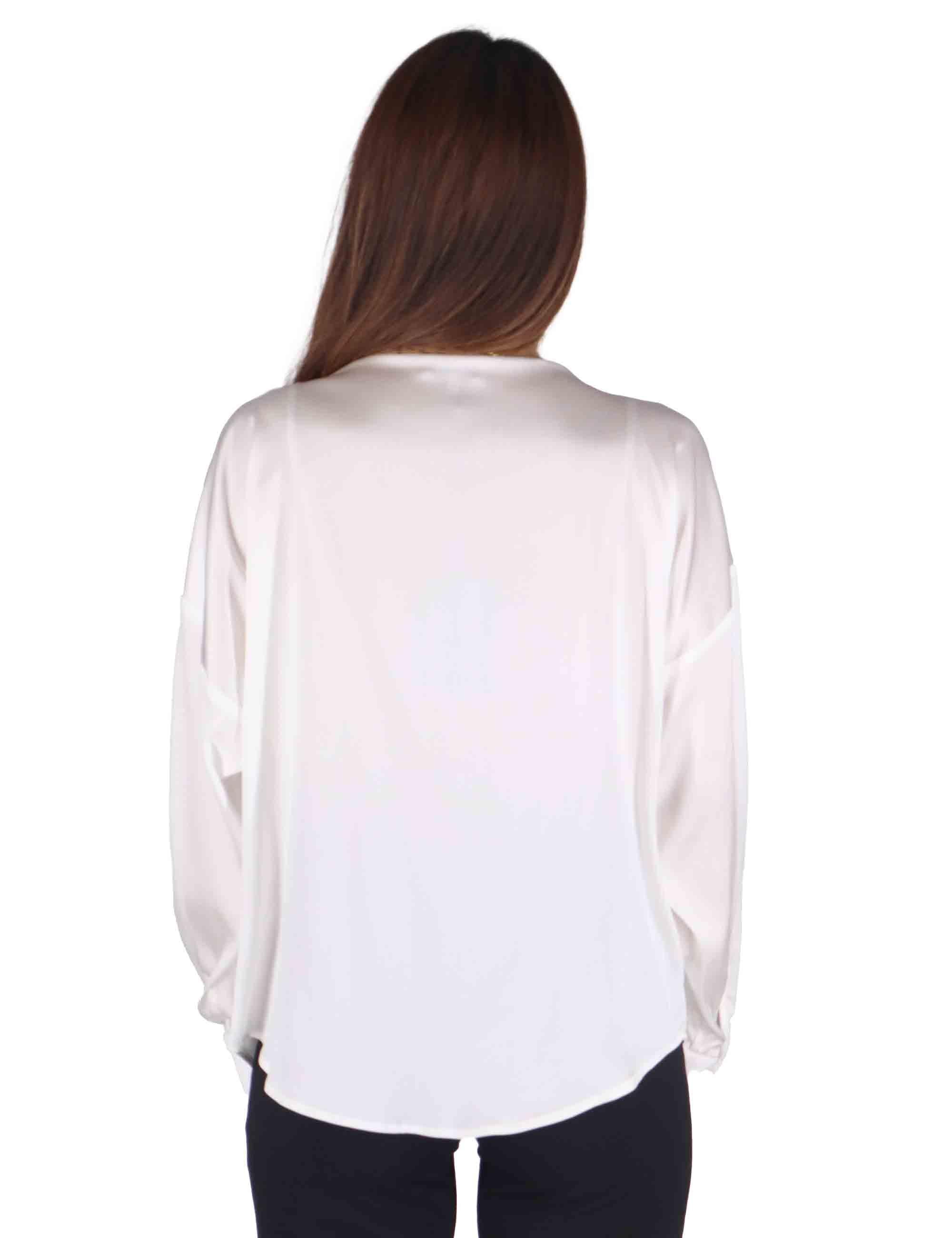 T-shirt donna in pura seta bianca con maniche lunghe 557 C176 Camicettasnob 