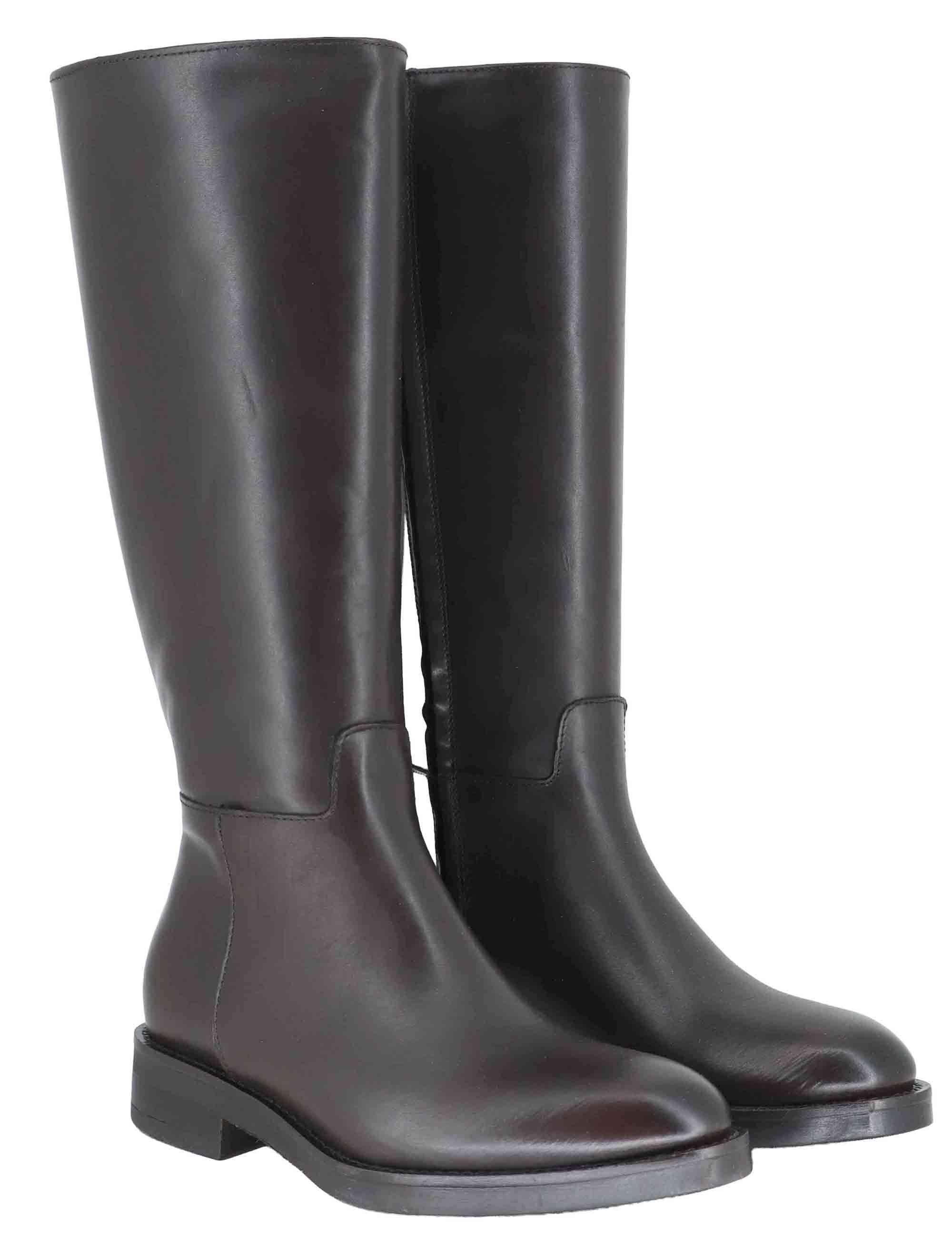 Stivali donna in pelle marrone con zip laterale e tacco basso SP105 014 Spatarella 