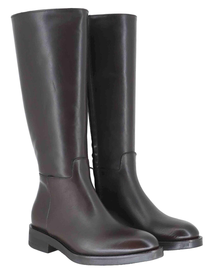 Stivali donna in pelle marrone con zip laterale e tacco basso SP105 014 Spatarella 