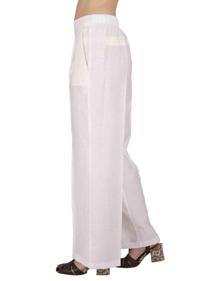 Pantaloni donna Elastic Waist Trousers in lino off white con elastico in vita JABPN0001-F1369-1254 85 Justmine 