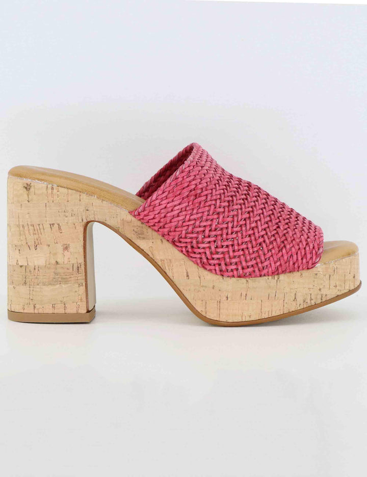 Sandali donna in pelle intrecciata fuxia con tacco in sughero SR4434 288 Sandro Rosi 