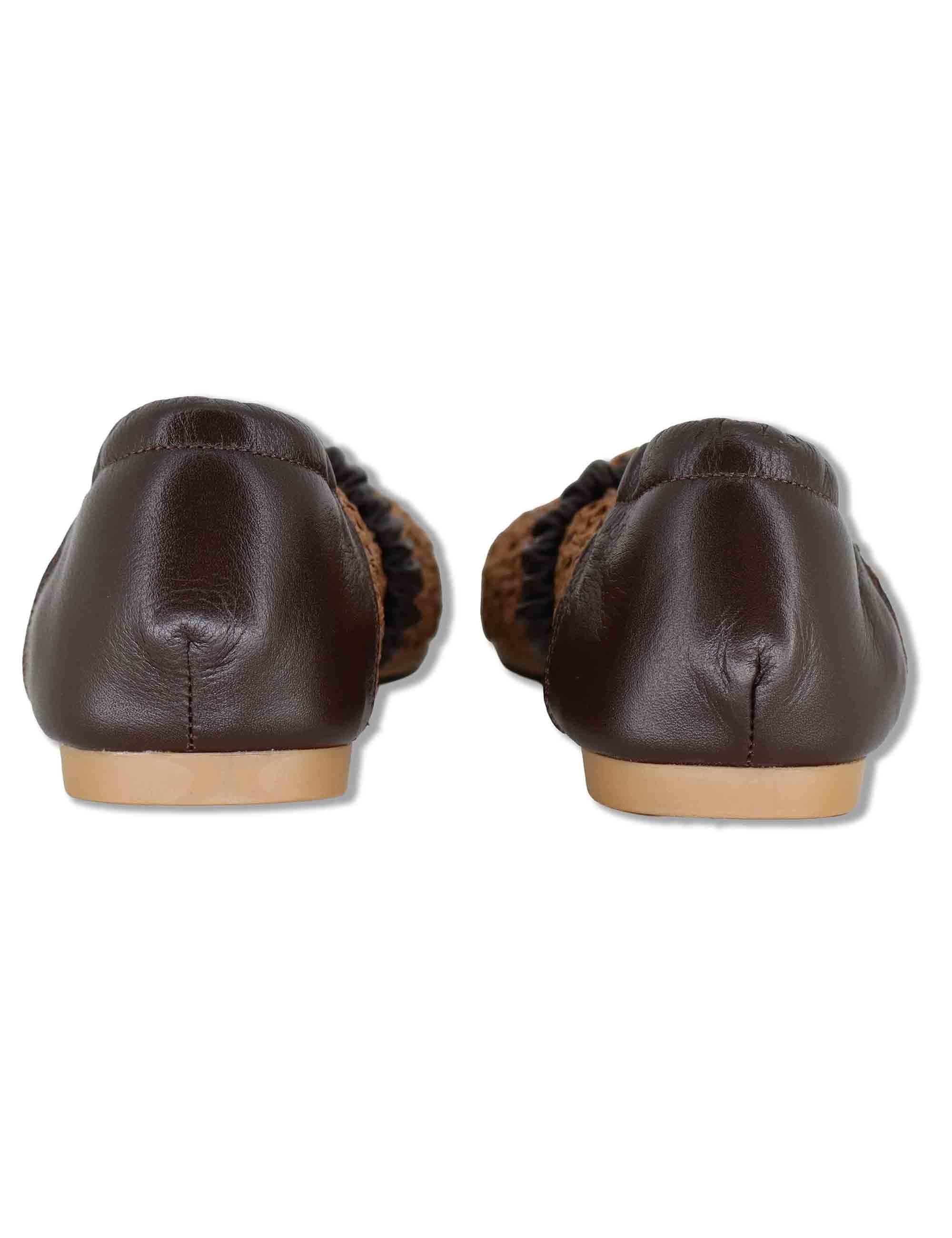 Ballerine donna in rafia cuoio intrecciata con elastico in pelle e tacco basso SP251400 014 Spatarella 