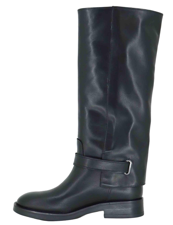 Stivali donna in pelle nera con ghetta cinturino e tacco basso SP109 001 Spatarella 