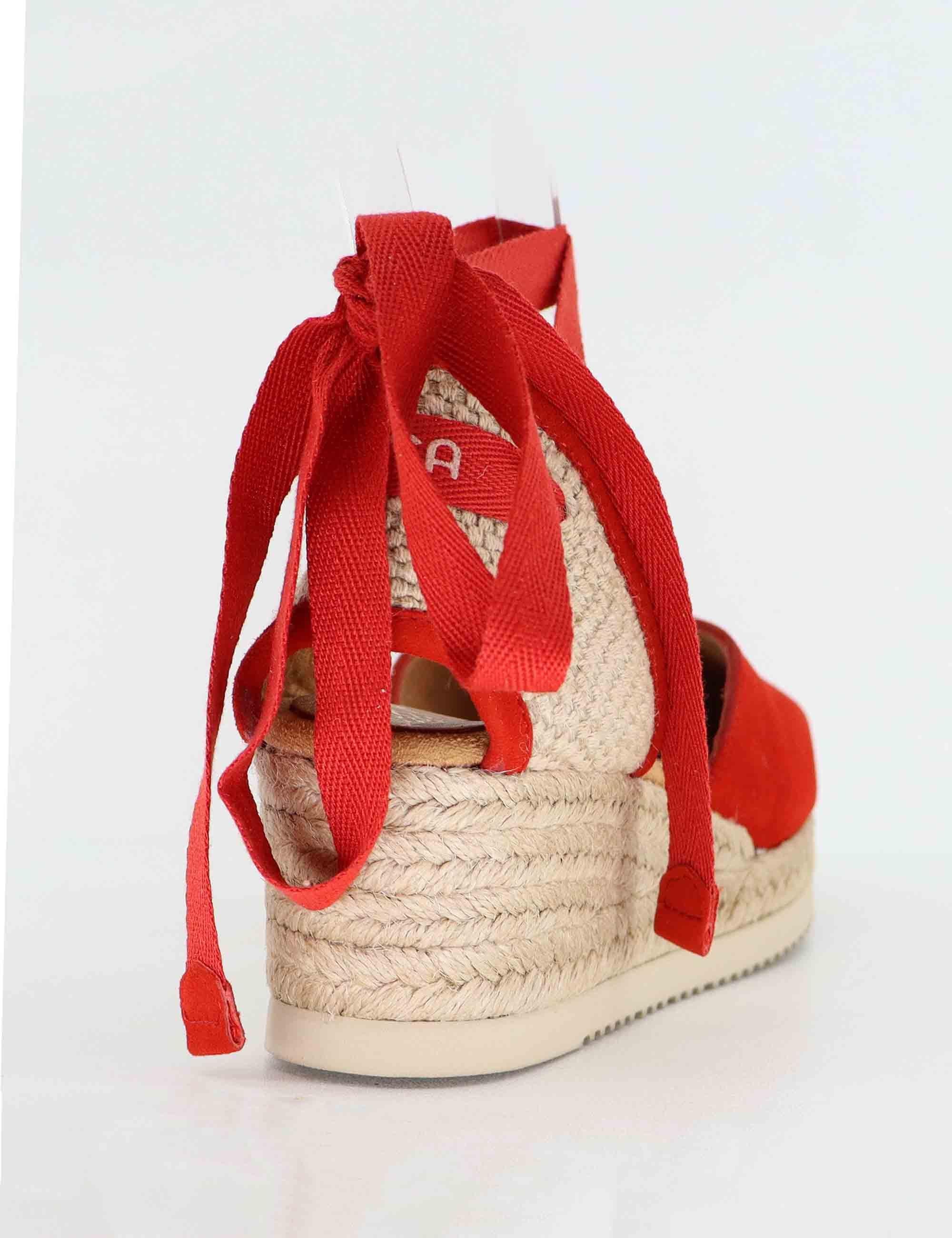 Sandali espadrillas donna in camoscio rosso con zeppa bassa CARLYS KS_CLAVEL Unisa 