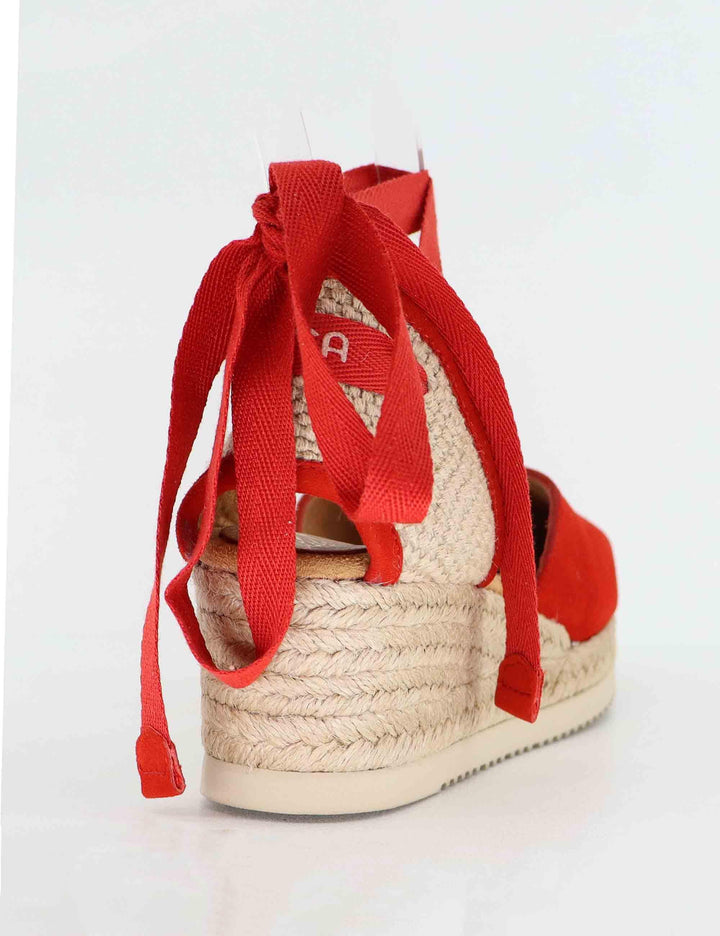 Sandali espadrillas donna in camoscio rosso con zeppa bassa CARLYS KS_CLAVEL Unisa 