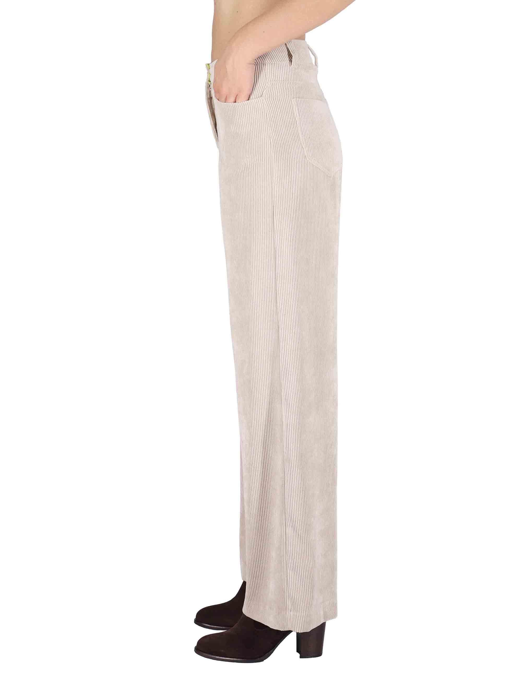 Pantaloni donna in velluto beige con vita alta e gamba larga JABPN0025-F1233 220 Justmine 