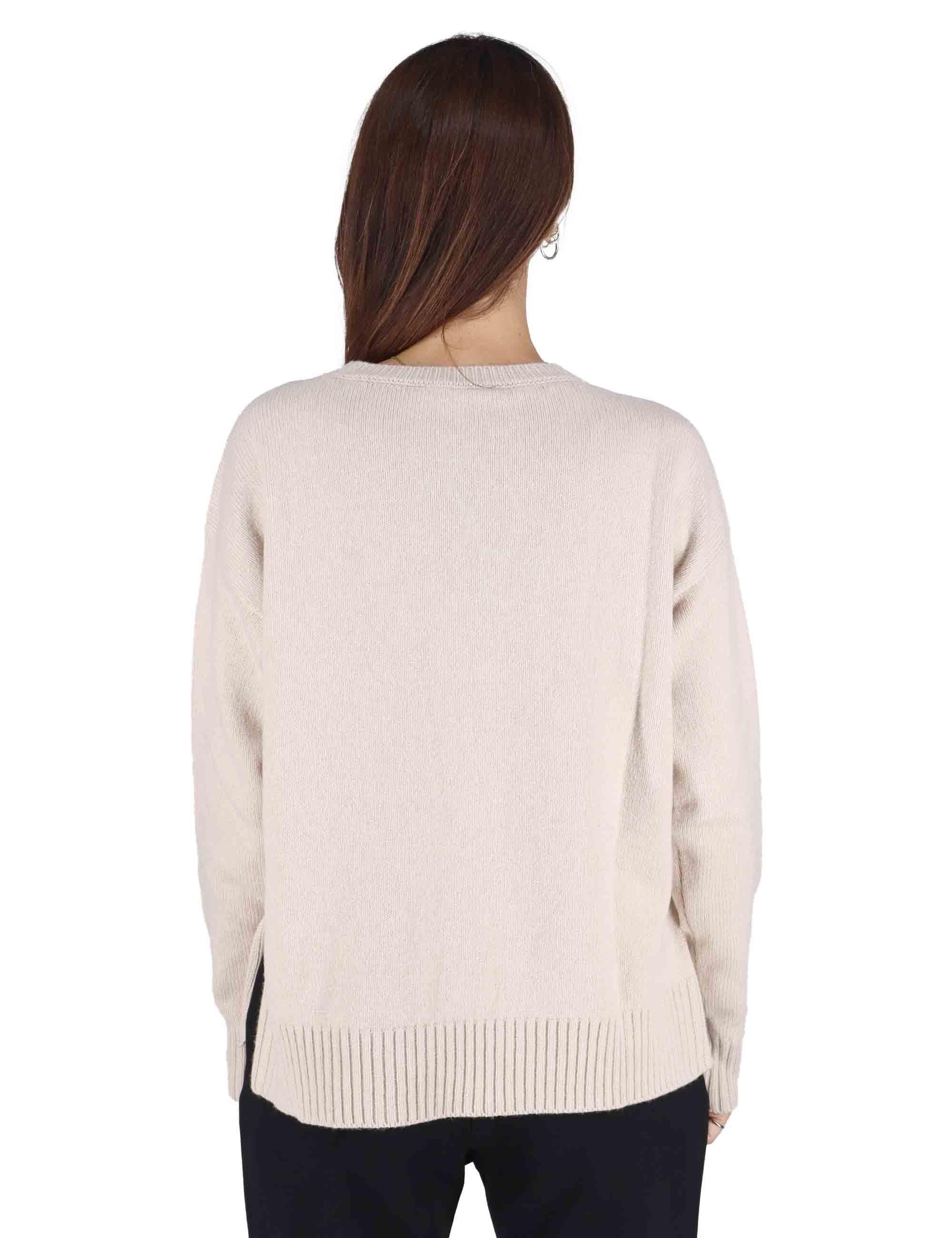 Maglioni donna Cachemire Merinos in lana beige girocollo JQ511474315 11034 Maliparmi 