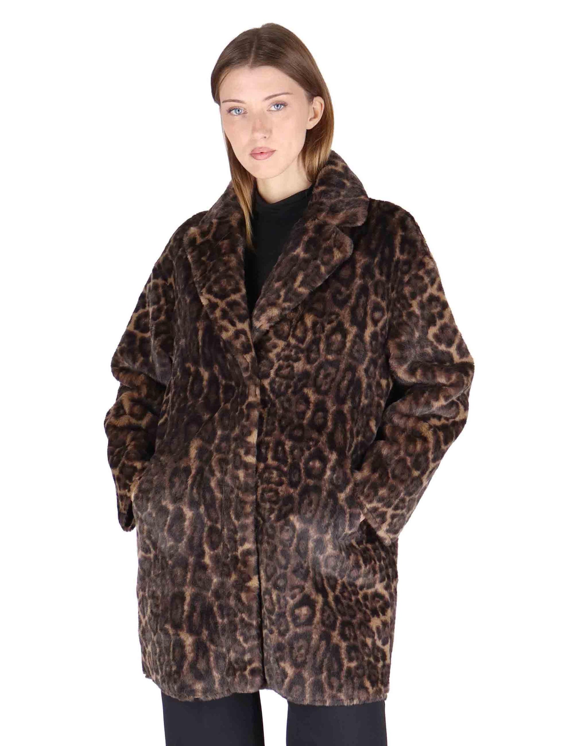 Cappotti reversibili donna in eco fur animalier SP25314 GRAY LEOPARD Spatarella 