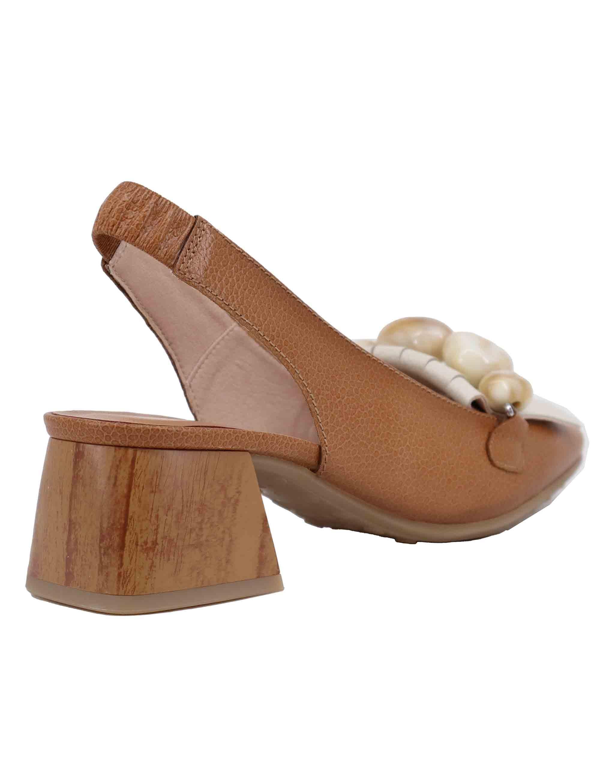 Slingback donna in pelle cuoio con frange HV253945 C001 Hispanitas 