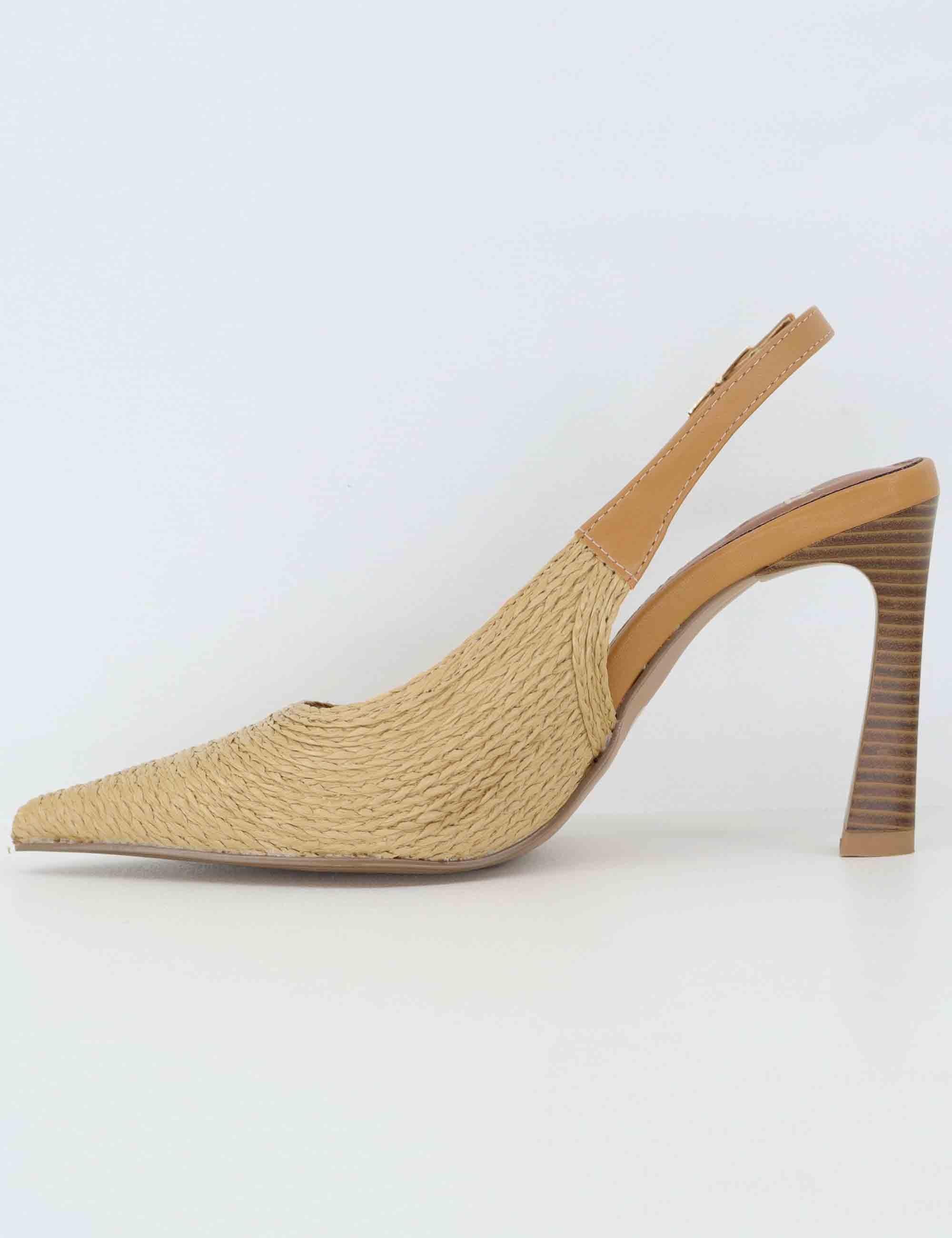 Slingback donna in rafia camel con tacco alto U4700900566M 900 C Exe 