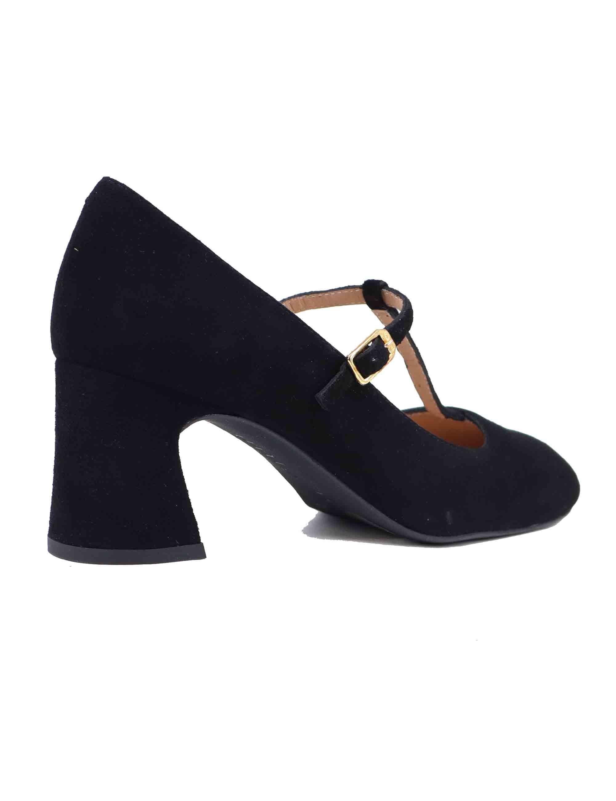 Mary Jane donna in camoscio nero tacco alto MAZON KS BLACK Unisa 
