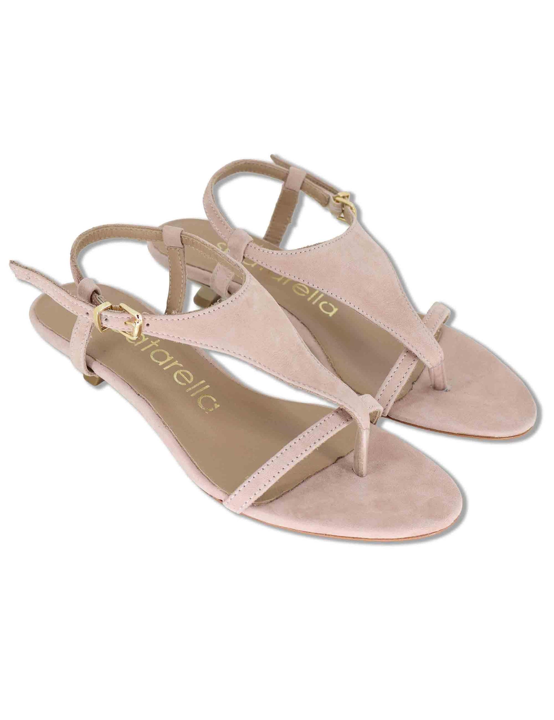 Sandali donna slingback in camoscio beige con tacco basso SP261653 020 Spatarella 