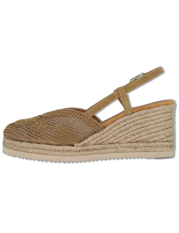 Sandali espadrillas donna in tessuto e camoscio taupe con zeppa in corda CHABI KS MISTRAL Unisa 