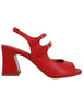 Women's red leather slingback sandals with round toe straps and high heel