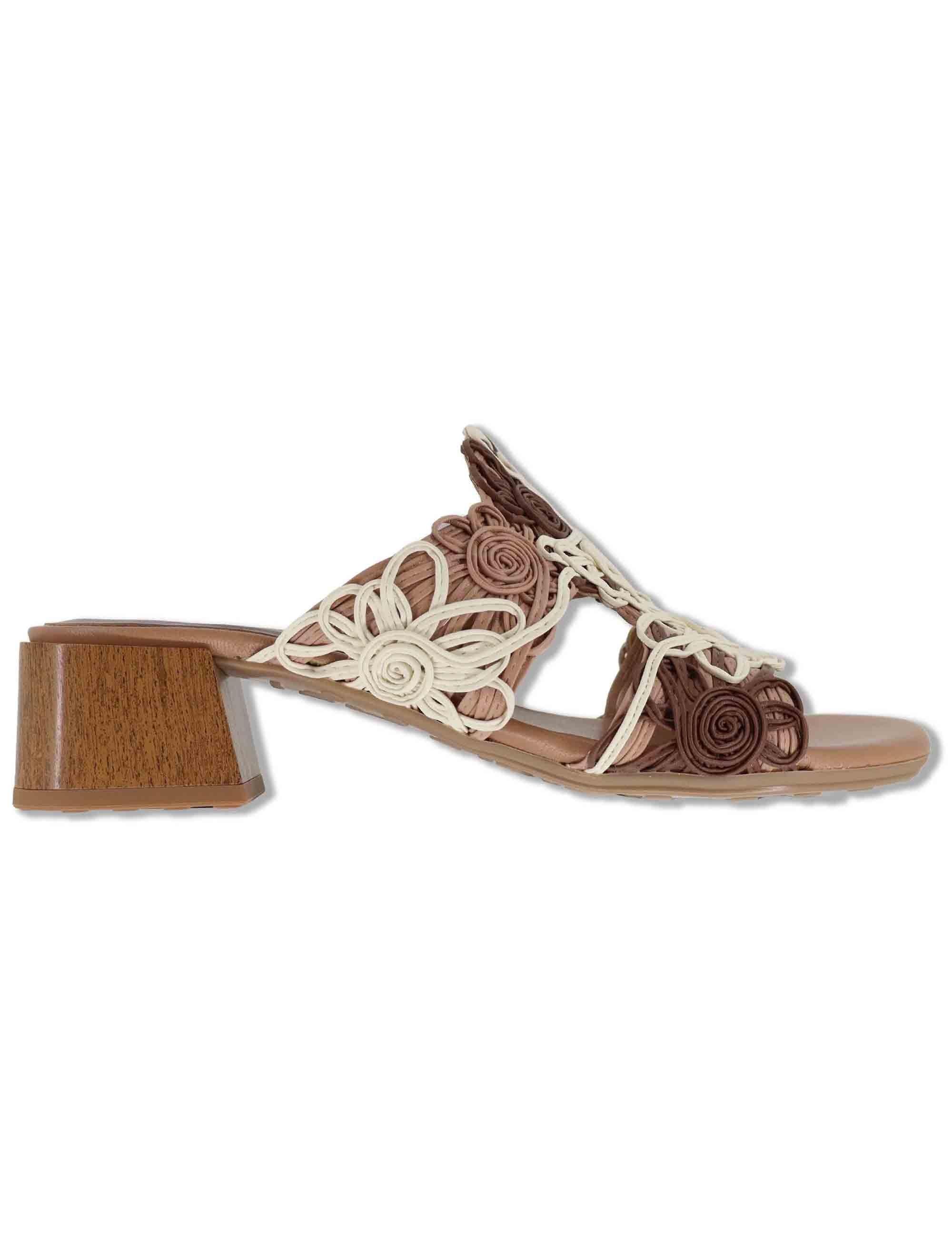 Sandali donna in pelle cuoio ricamo effetto pizzo con taccco medio HV264841 NATURALES Hispanitas 