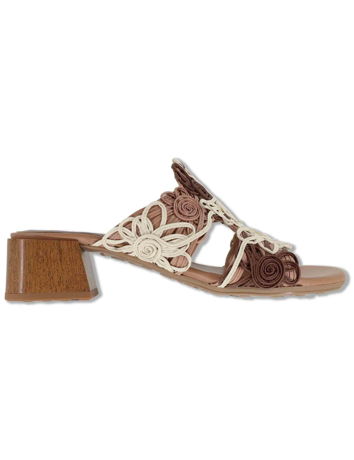 Sandali donna in pelle cuoio ricamo effetto pizzo con taccco medio HV264841 NATURALES Hispanitas 