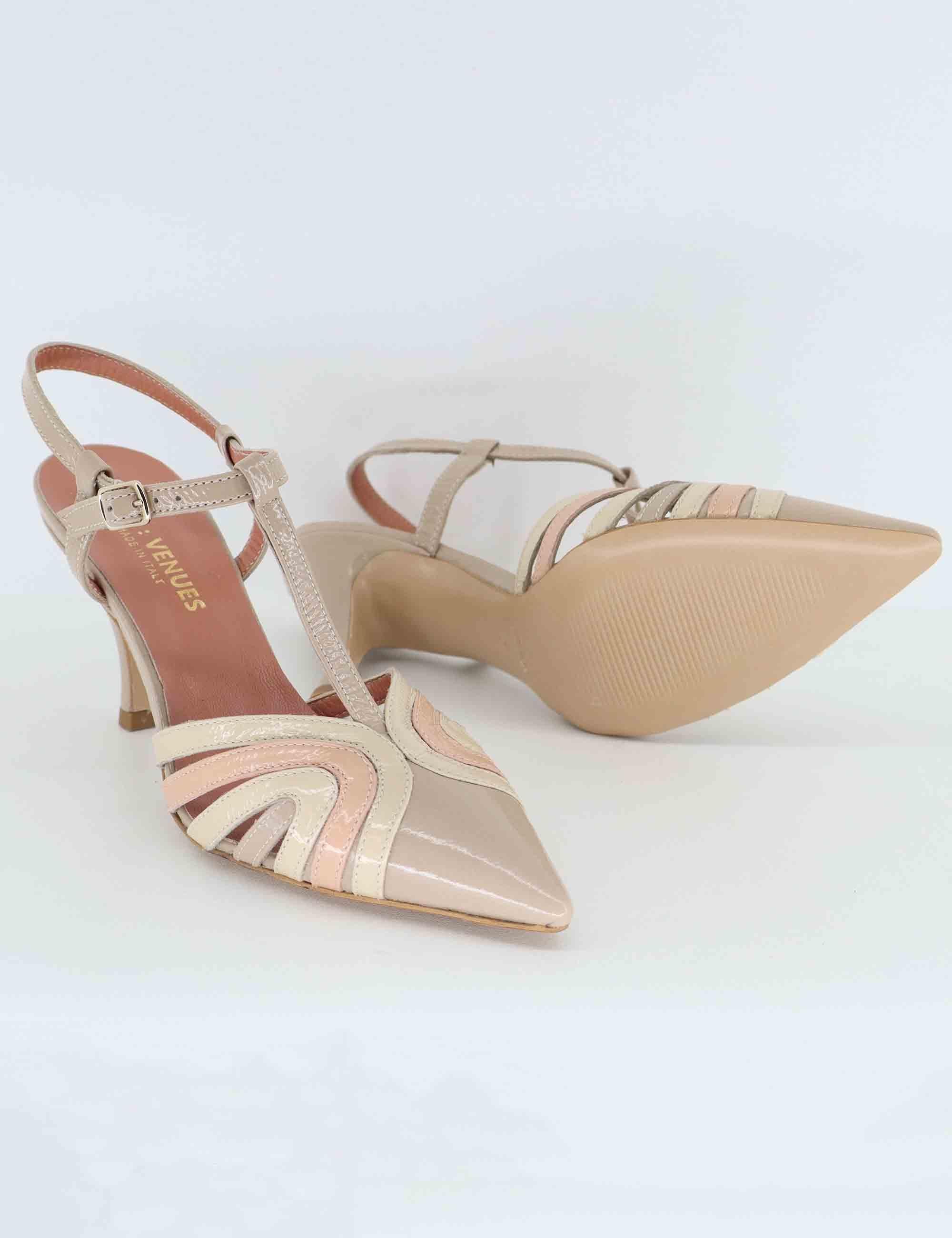 Slingback donna in vernice beige tacco alto 8745R 023 Les Venues 