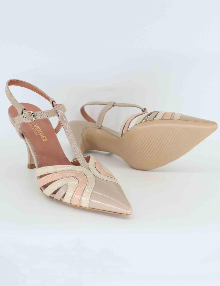Slingback donna in vernice beige tacco alto 8745R 023 Les Venues 