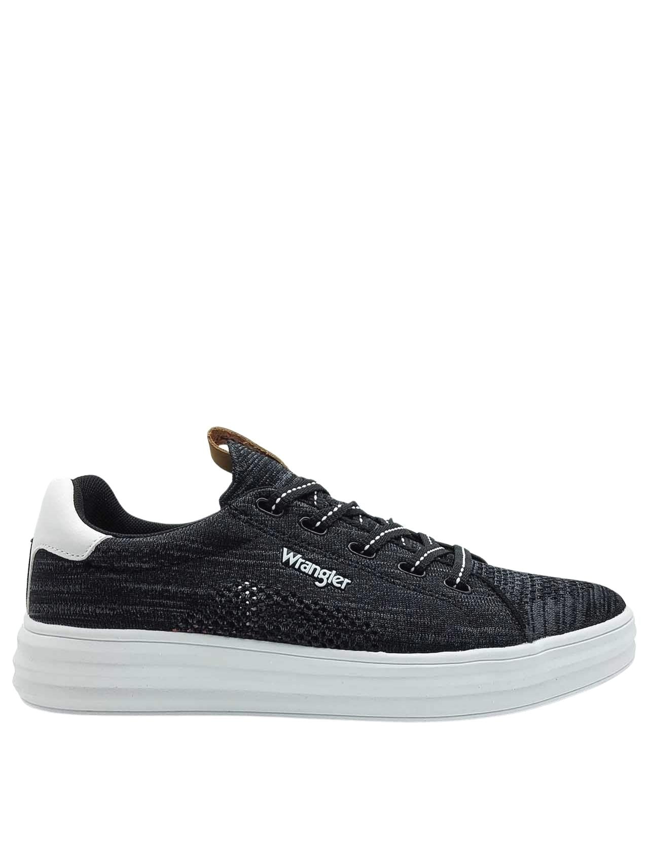 Calzature Uomo Sneakers Jelly Stringate in Tessuto Nero e Suola in Gomma Bianca Ultra Leggera WM11000A 001 Wrangler 