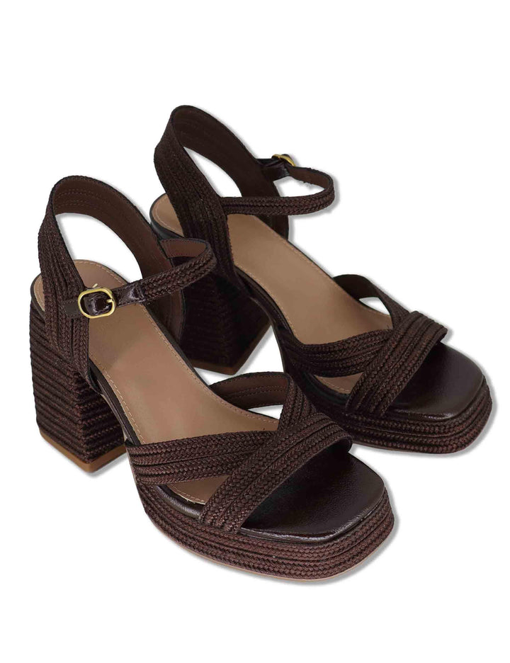 Sandali donna in rafia marrone con cinturino tacco alto e plateau W4700020 5501 Exe 