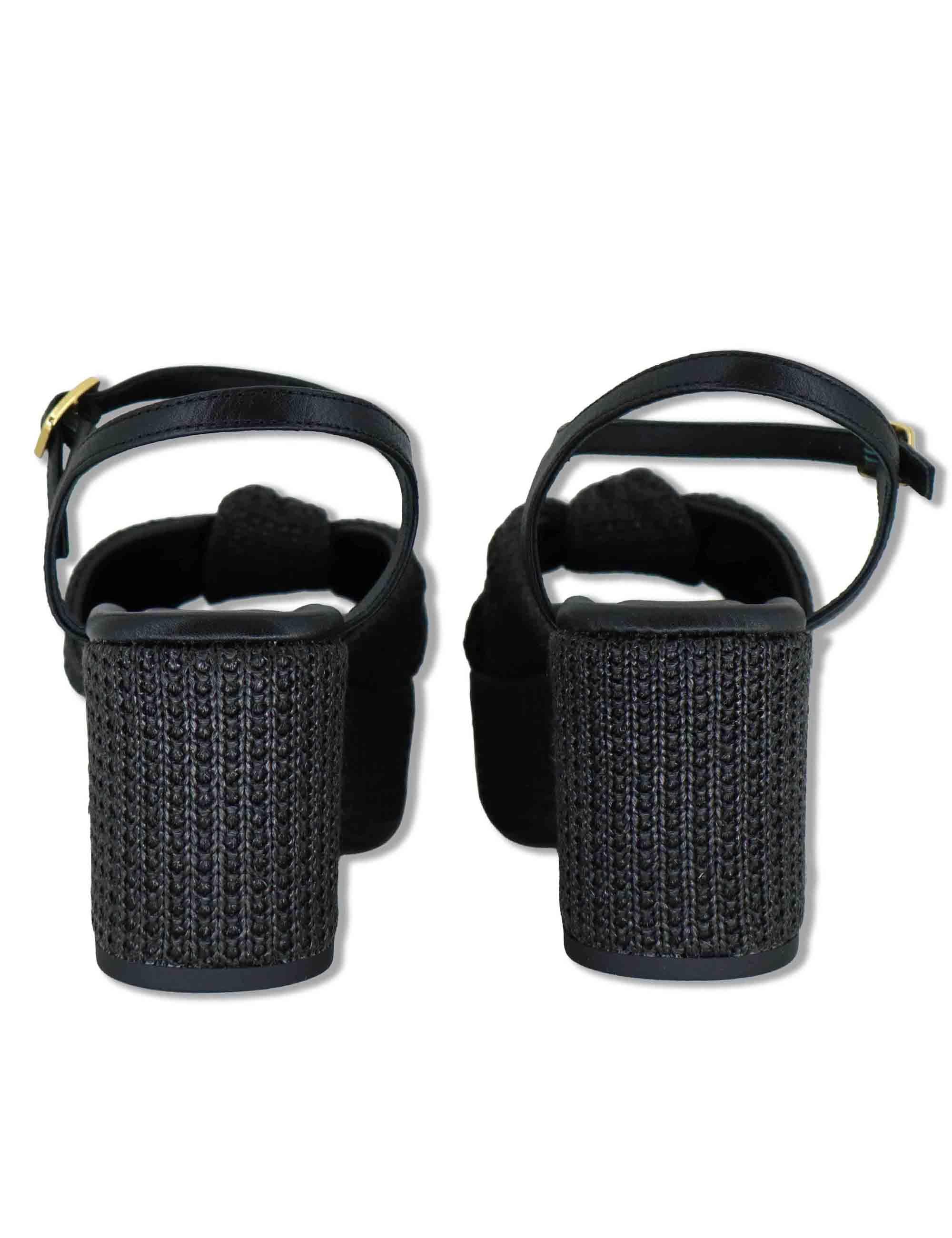 Sandali donna in pelle intrecciata nera con cinturino e zeppa alta KASIDI RH GRA BLACK Unisa 
