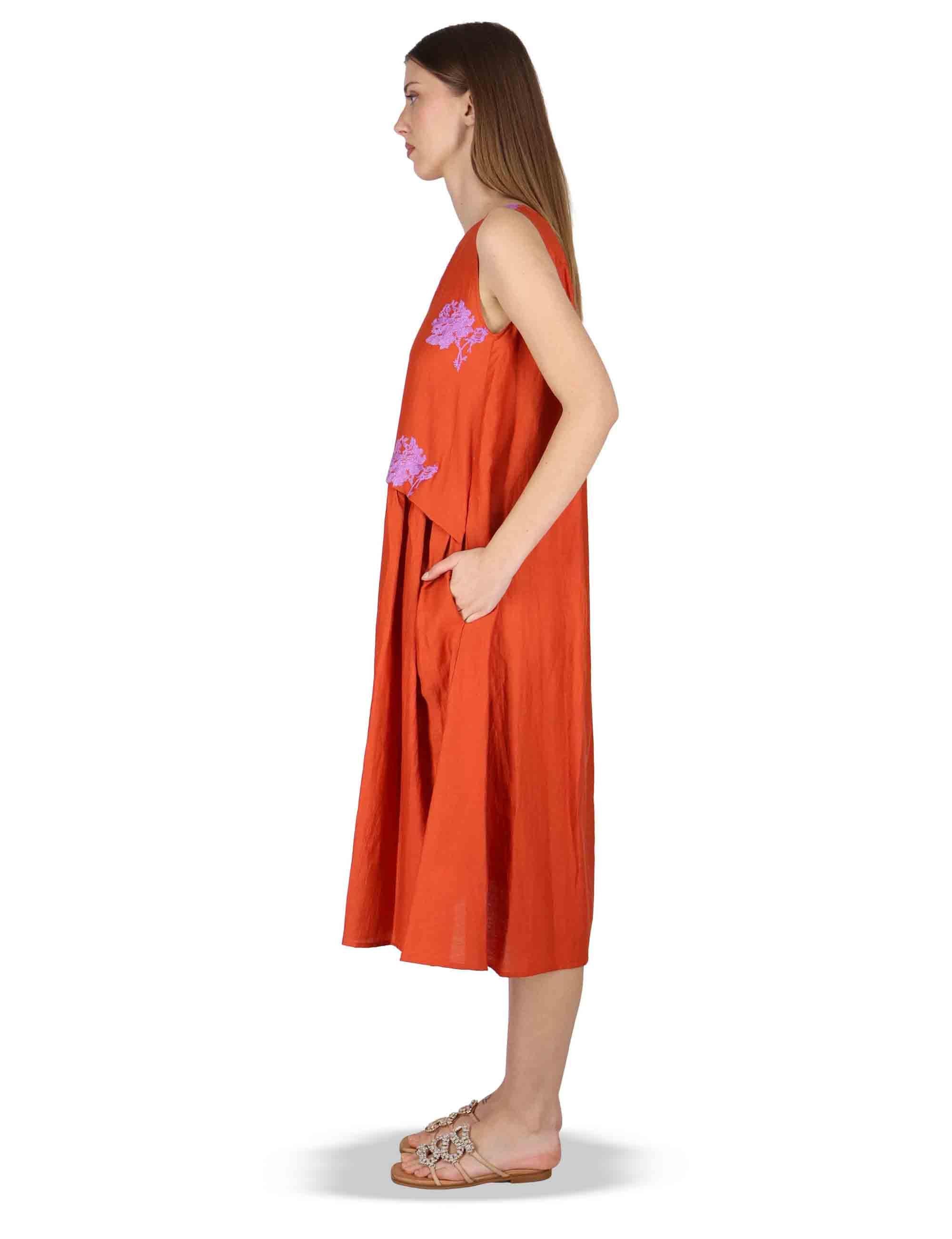 Abito donna Airy Midi Flow in lino rosso con stampa floreale JABAB0001-F1522-1232 2520 Justmine 