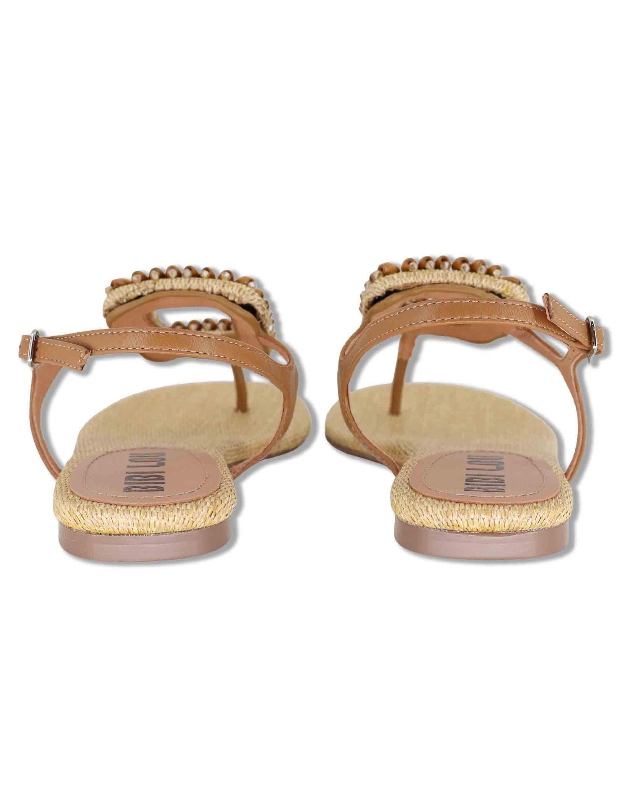 Sandali donna flat in pelle cuoio con accessorio e cinturino regolabile 640Z10VK 92-CUERO Bibi Lou 