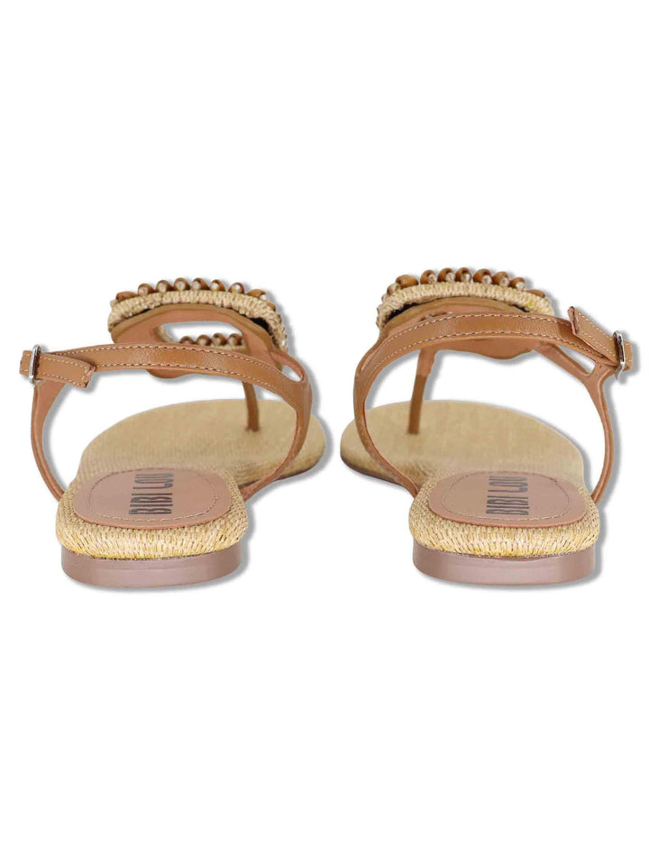 Sandali donna flat in pelle cuoio con accessorio e cinturino regolabile 640Z10VK 92-CUERO Bibi Lou 