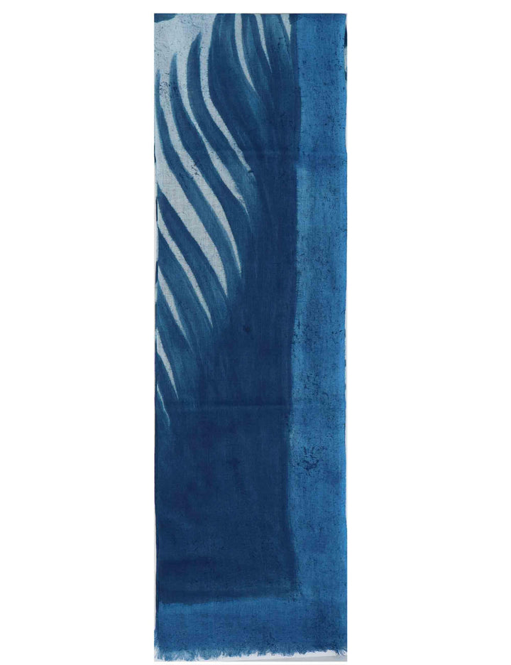 Stole maxi donna in misto lino blu e beige con blaza Wings 60260019 0035 Pyaar 