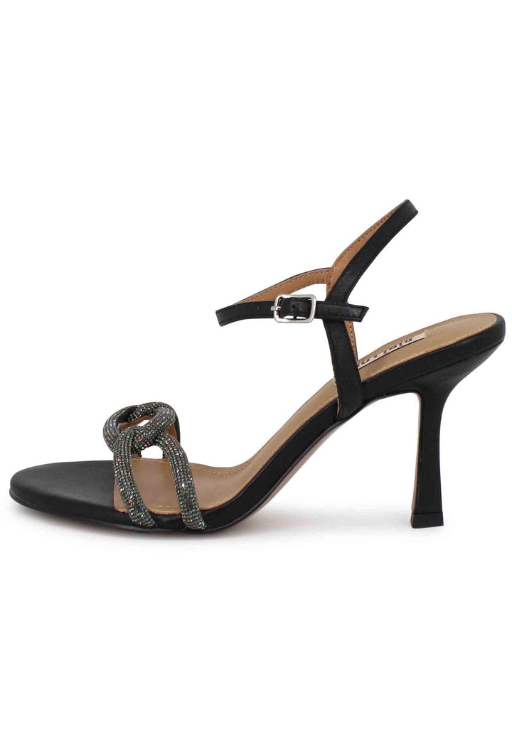 Sandali donna Katia in pelle nera tacco alto con strass e cinturino alla caviglia 599Z10VK 001 Bibi Lou 