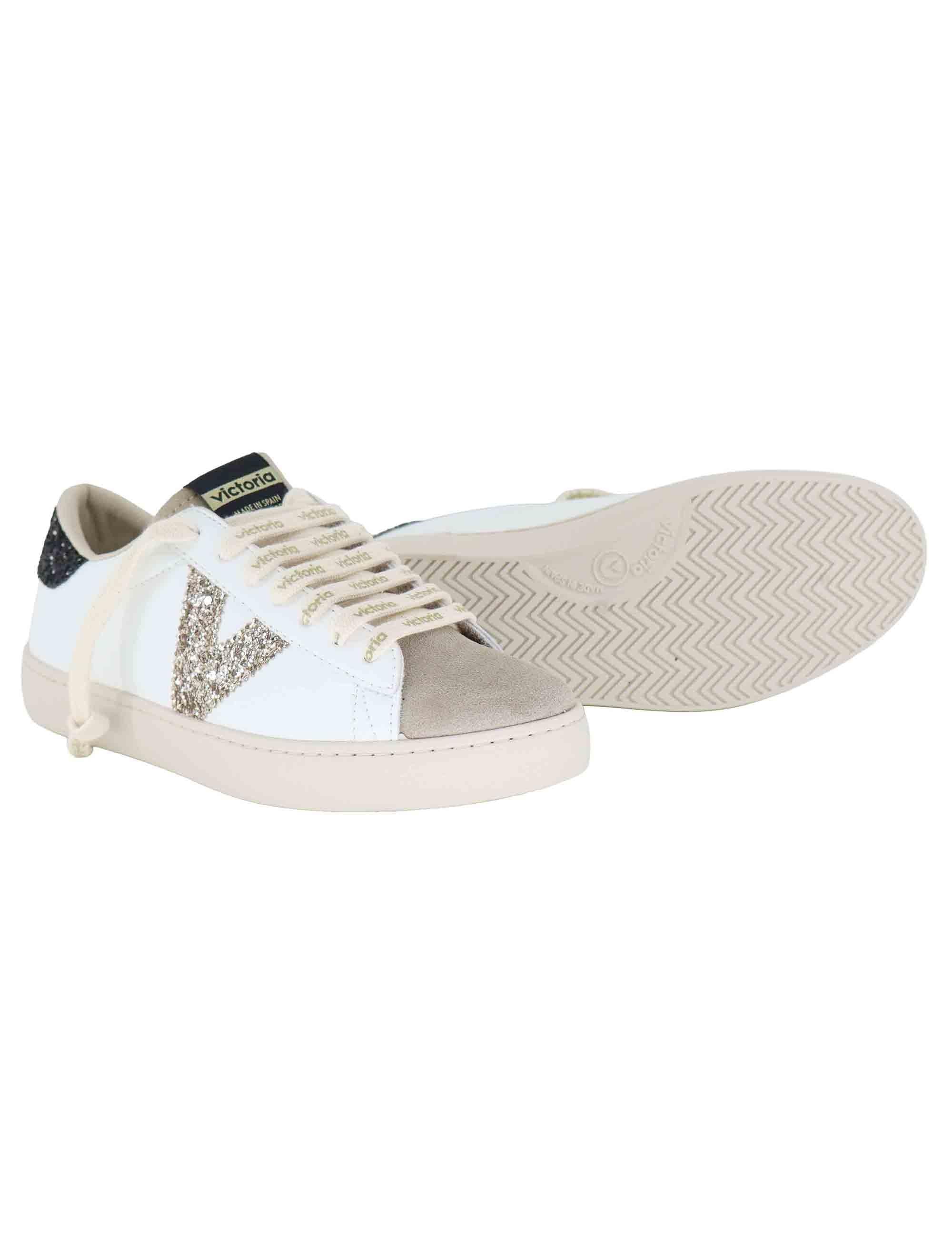 Sneakers donna in pelle bianca con logo in glitter 1126228 Negro Victoria 